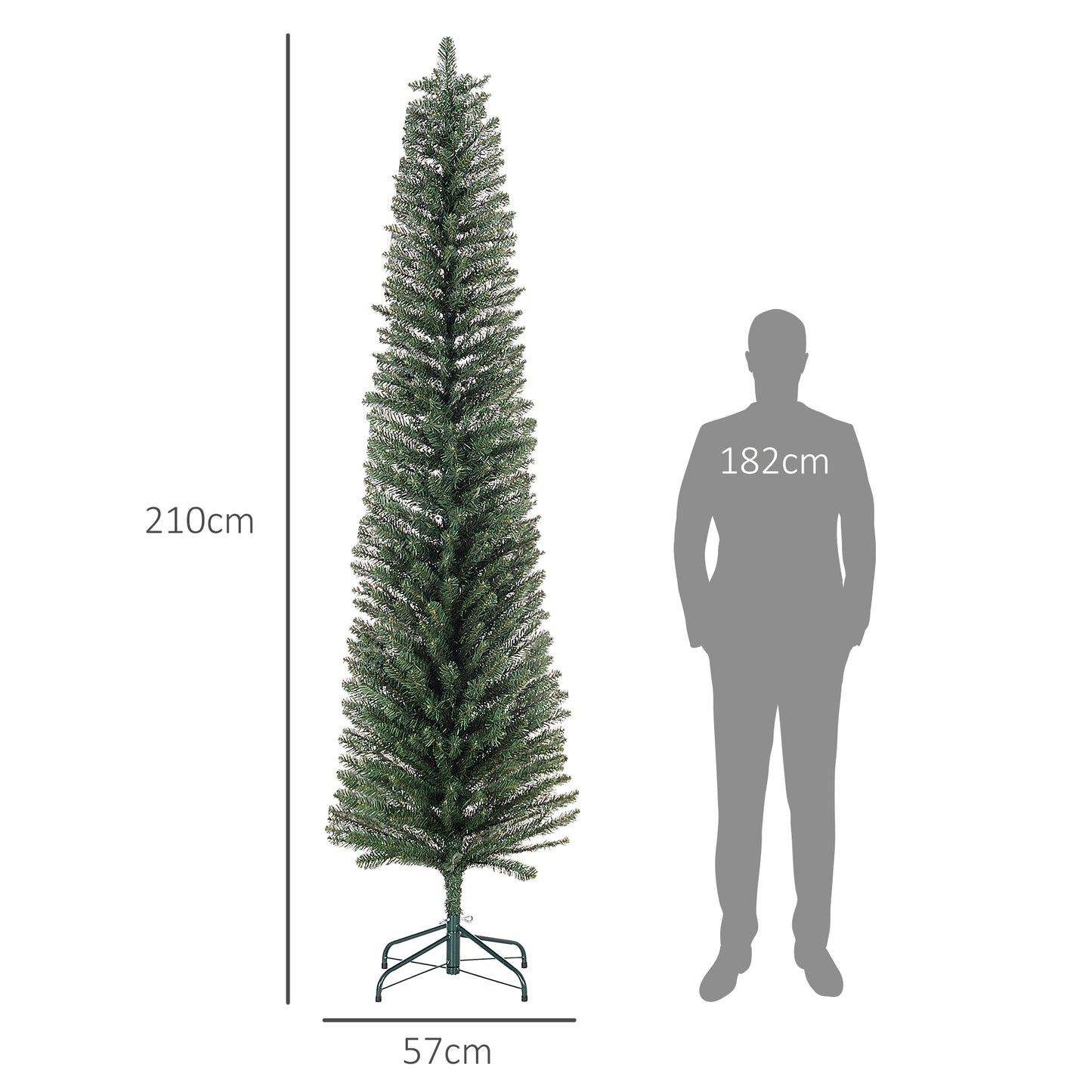 7 Foot Artificial Pencil Christmas Tree with Branches, Green