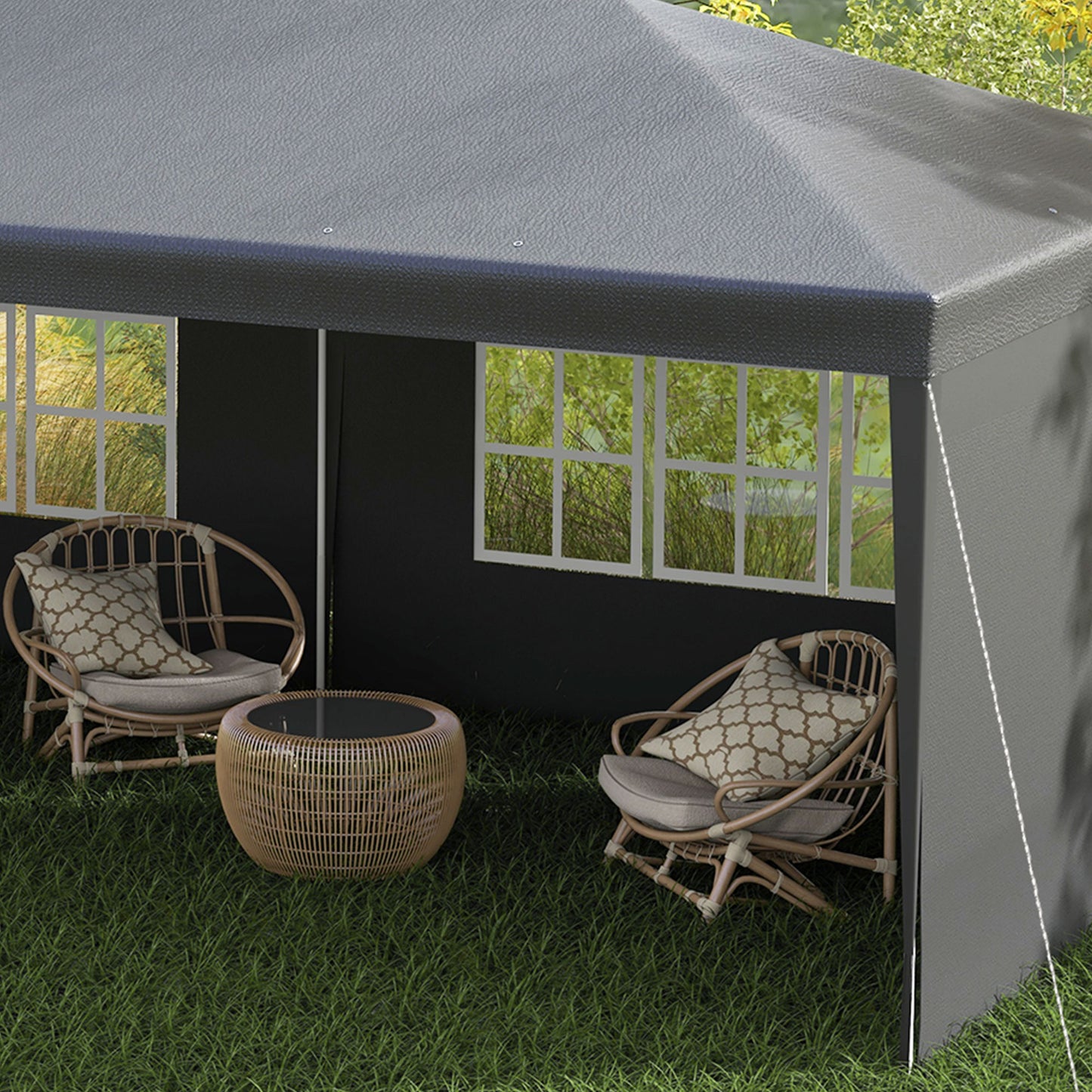 6 x 3 m Party Tent Gazebo Marquee Outdoor Patio Canopy Shelter with Windows and Side Panels, Grey