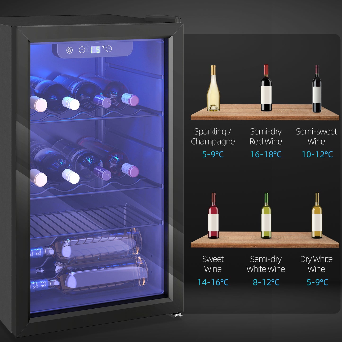 24 Bottle Wine Cooler, 68L Freestanding Drinks Beer Wine Fridge
