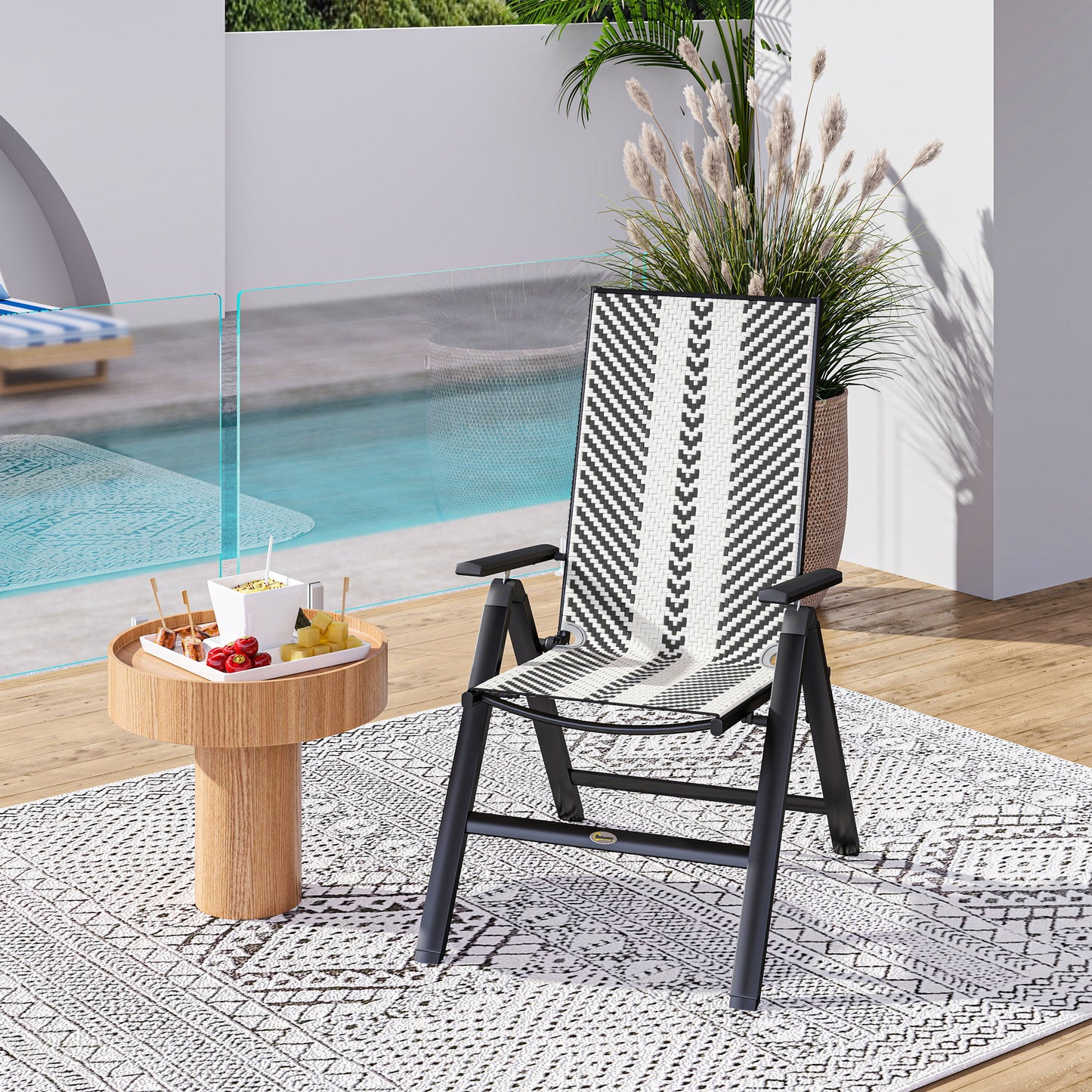Rattan Folding Chair w/ 5-Position Adjustable Backrest, Black