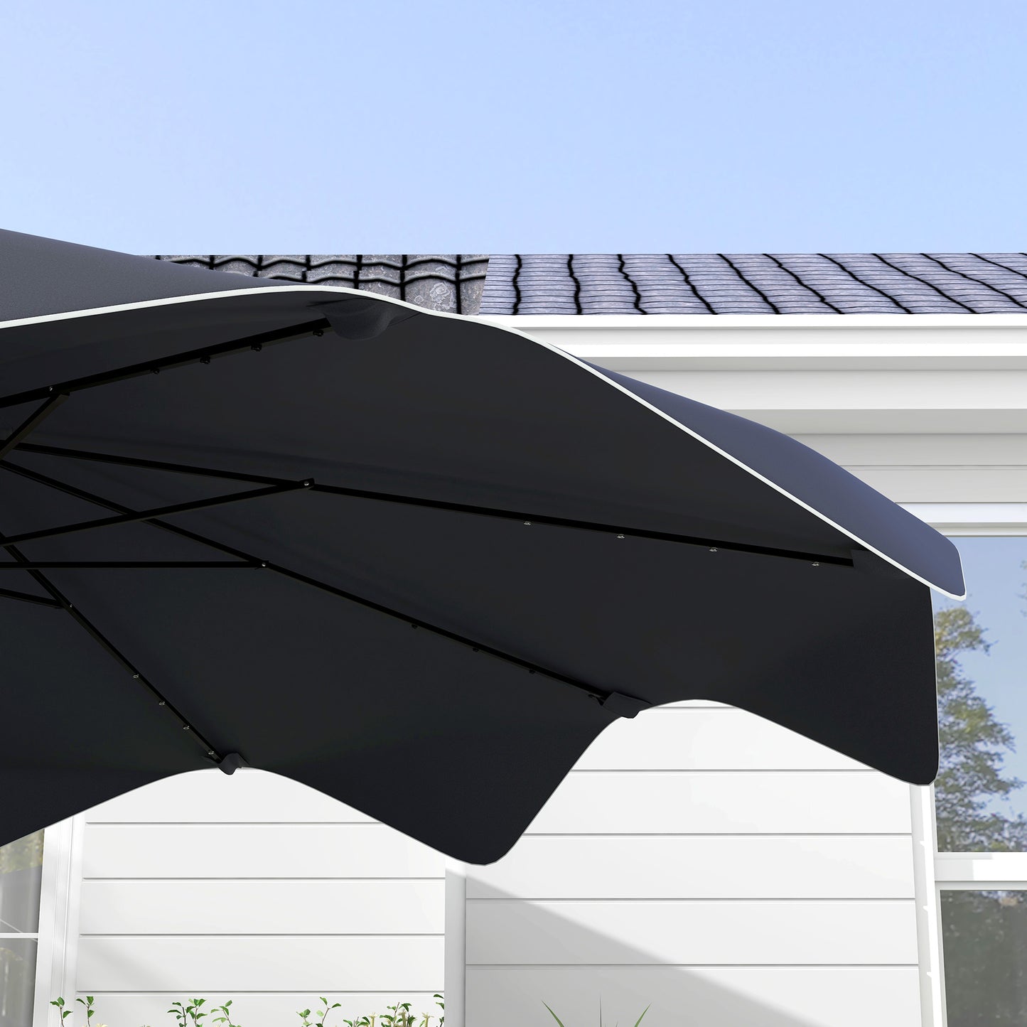 Solar Patio Umbrella with LED and Tilt, Outdoor Market Table Umbrella Parasol with Crank, 3 x 3 (m), Grey