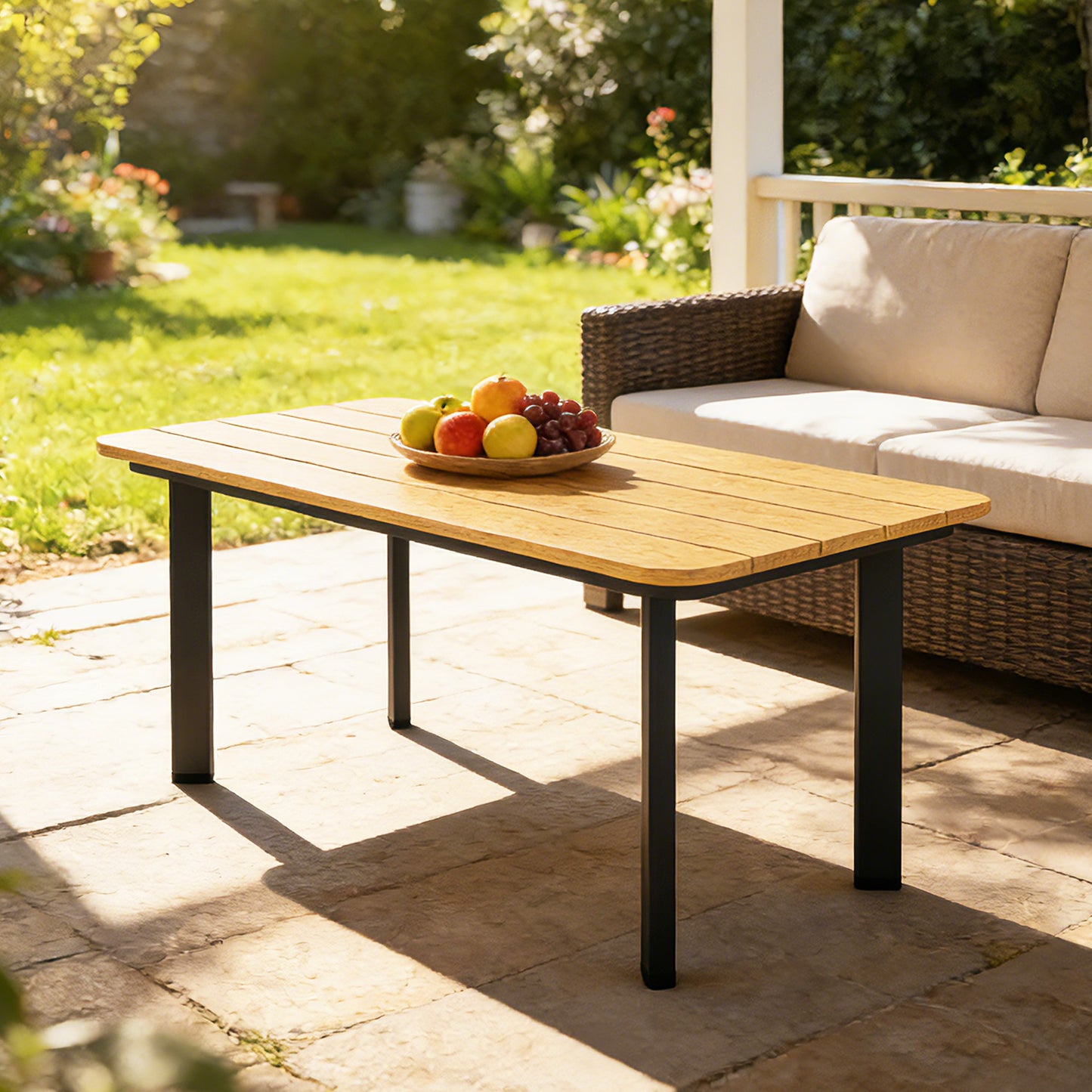 Outdoor Coffee Table, Garden Table with Slatted WPC Top, Brown