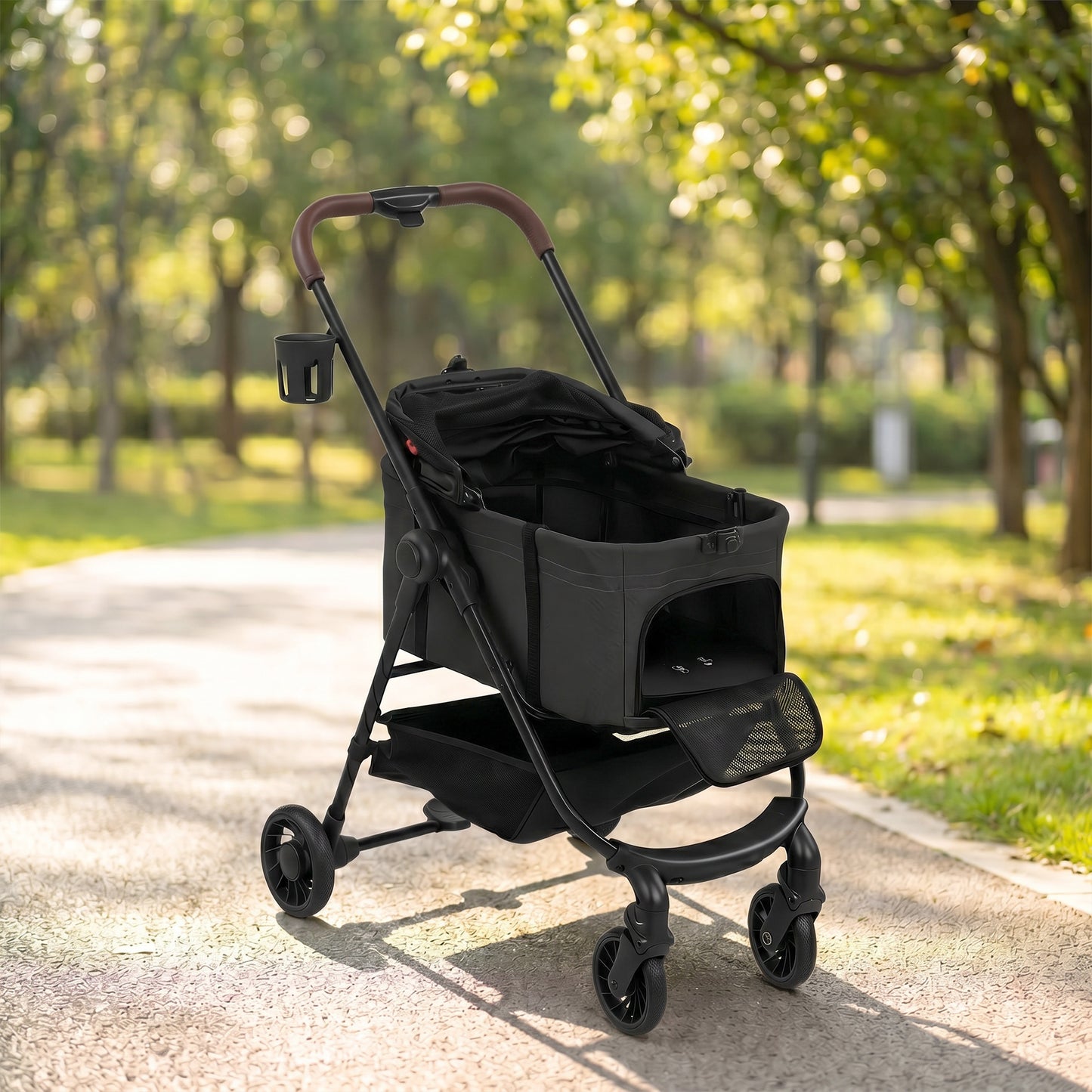 Dog Stroller, 3 in 1 Foldable Pet Stroller for Small Puppy Cat with Detachable Travel Carrier, 4 Wheels Dog Pram with Storage Basket, Seat Leashes, Mesh Window, Black