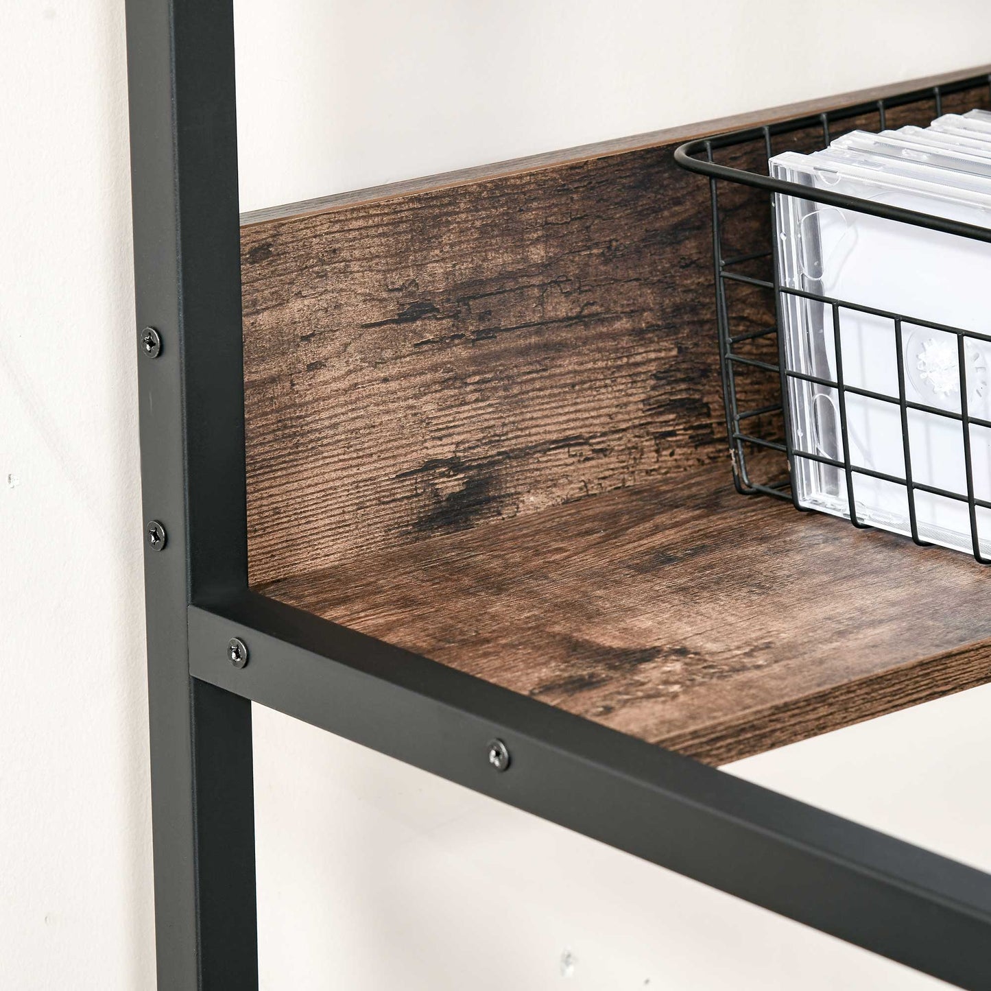 2-Tier Writing Desk Metal Frame Smooth Shelves Storage Shelf Rustic Brown