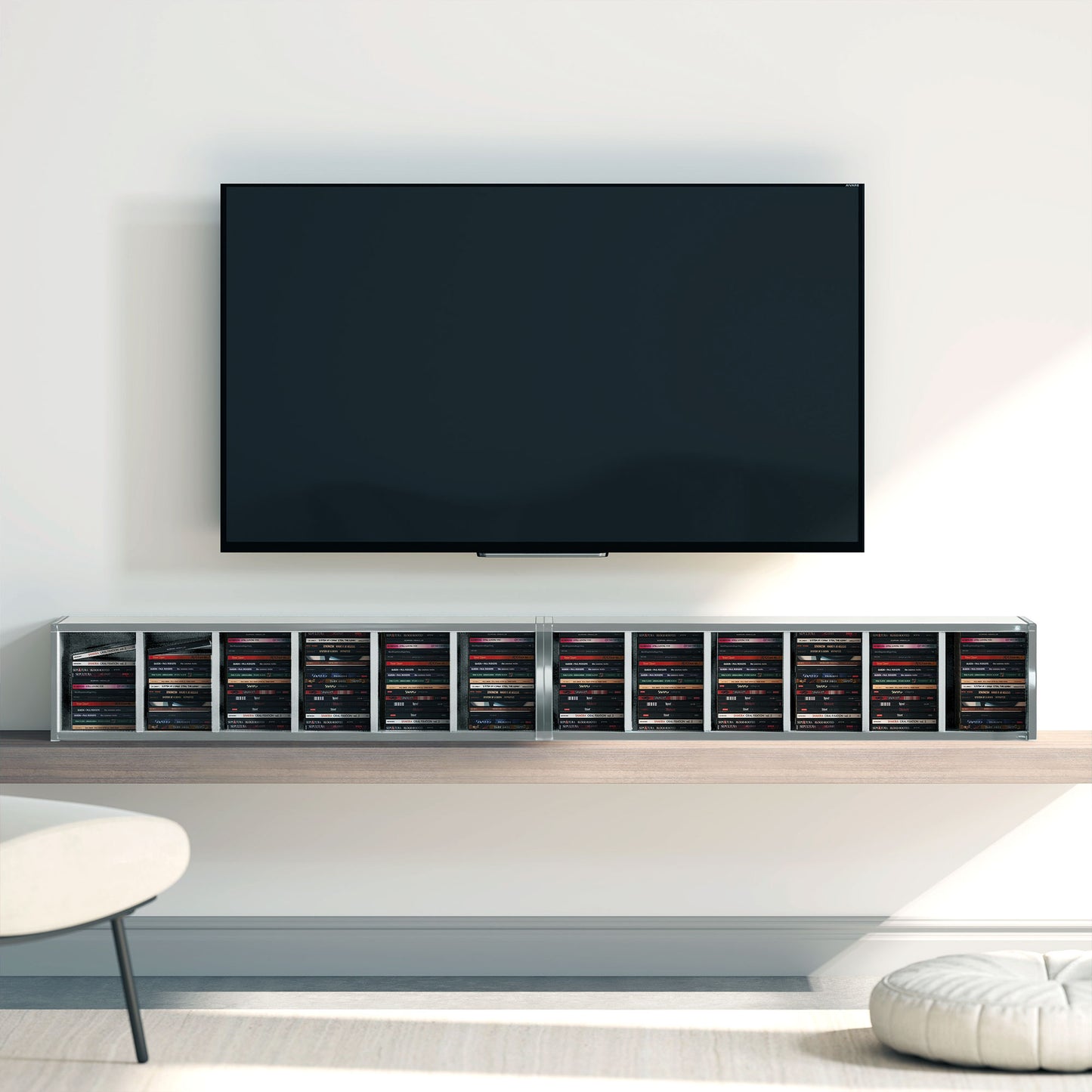 Set of 2 CD Storage Units with Adjustable Shelves, High Gloss Grey