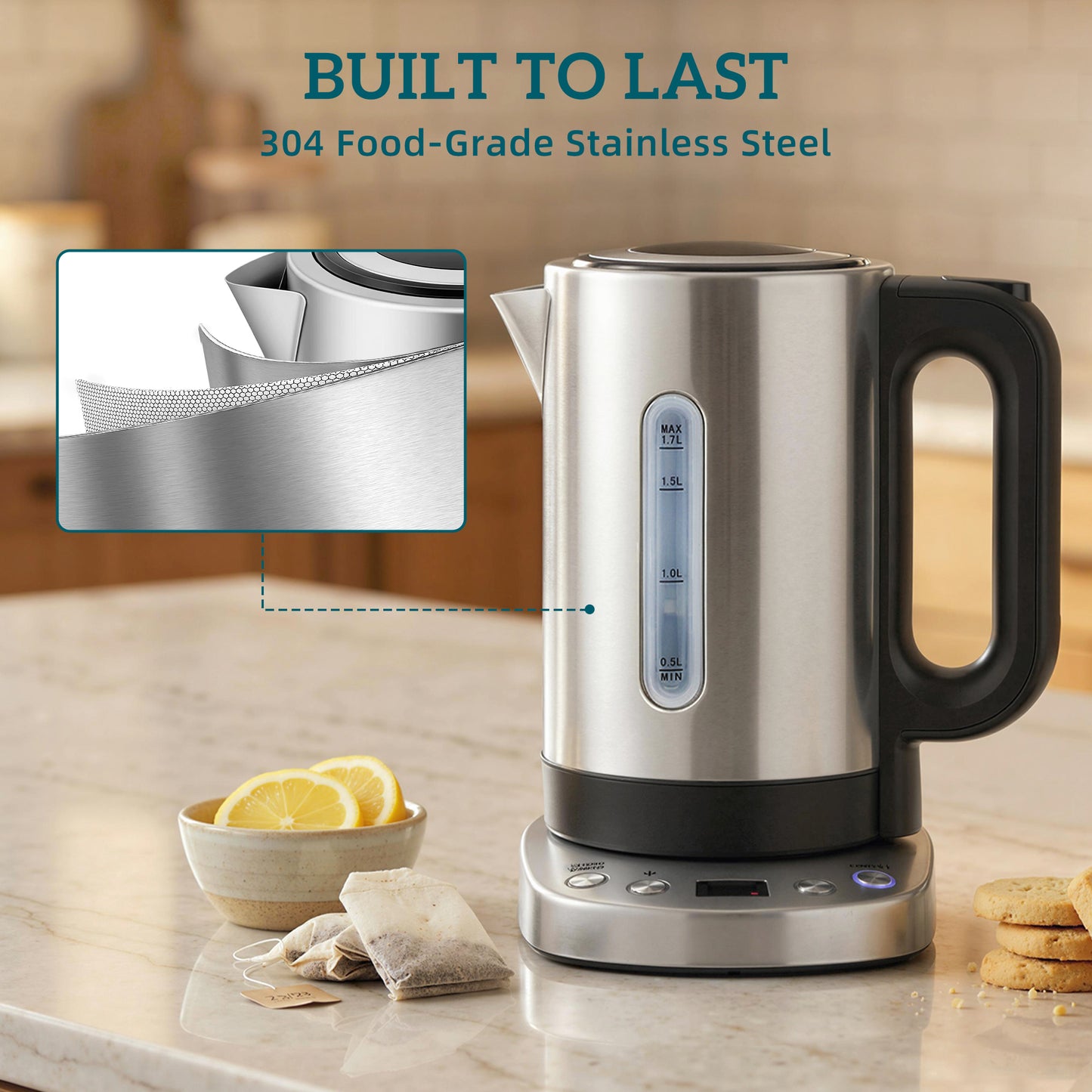 Electric Kettle, 1.7L Fast Boil, 3kW Water Kettle with Strix Thermost