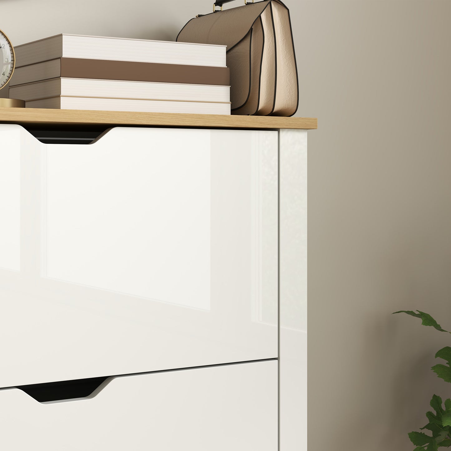 12-Shoe Storage Cabinet 4 Shelves 2 Drawers Tabletop High Gloss White