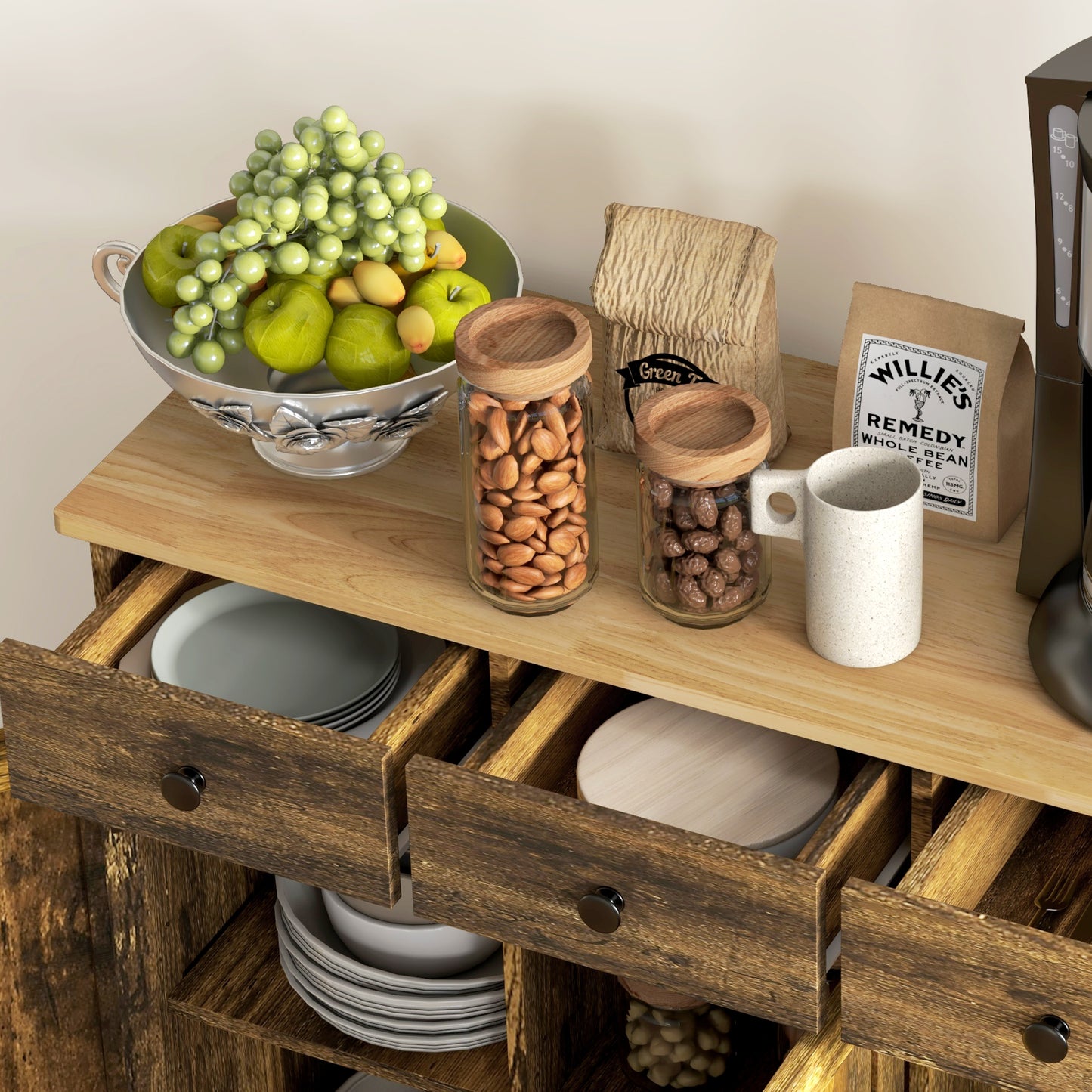 Sideboard Buffet Cabinet with Storage Cabinets and Drawers Brown