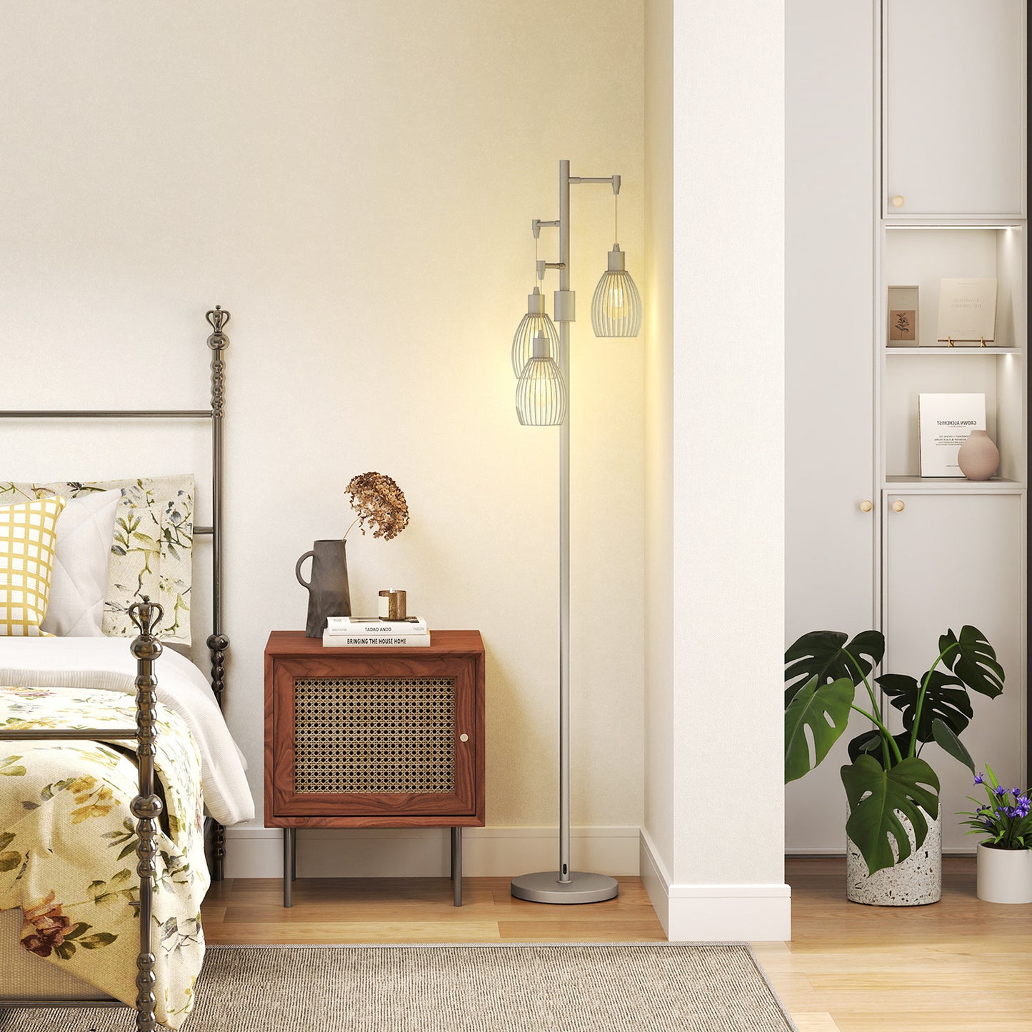 Industrial 3-Light Floor Lamp Dimmable Standing Lamp, Silver Tone