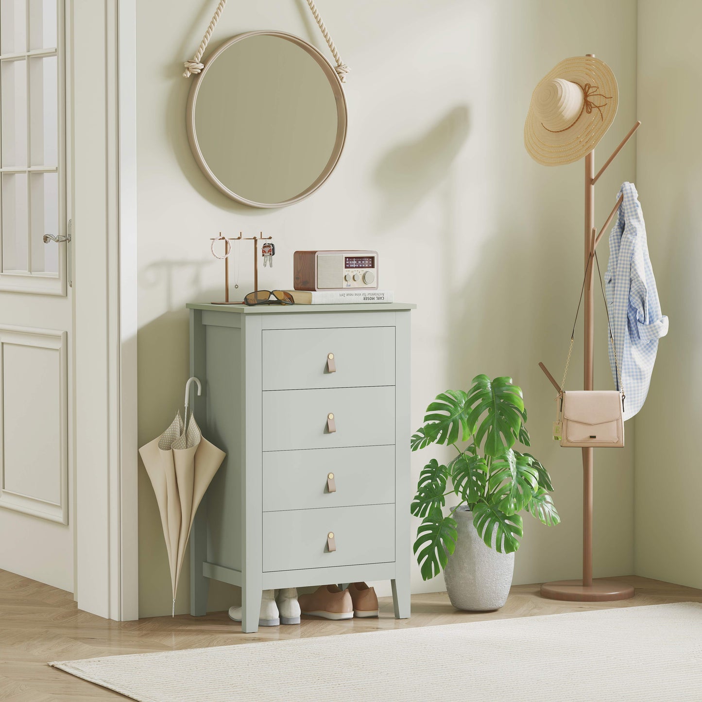 Bedroom Chest of Drawers, Modern 4 Drawer Dresser, Green