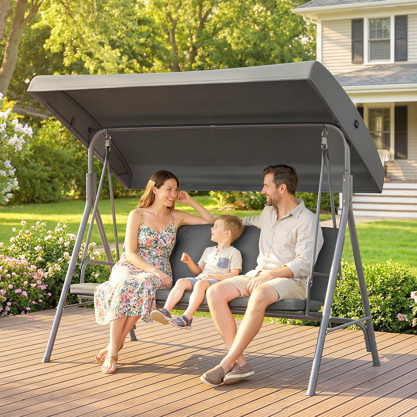 3 Seater Garden Swing Chair, Patio Rocking Bench with Steel Frame