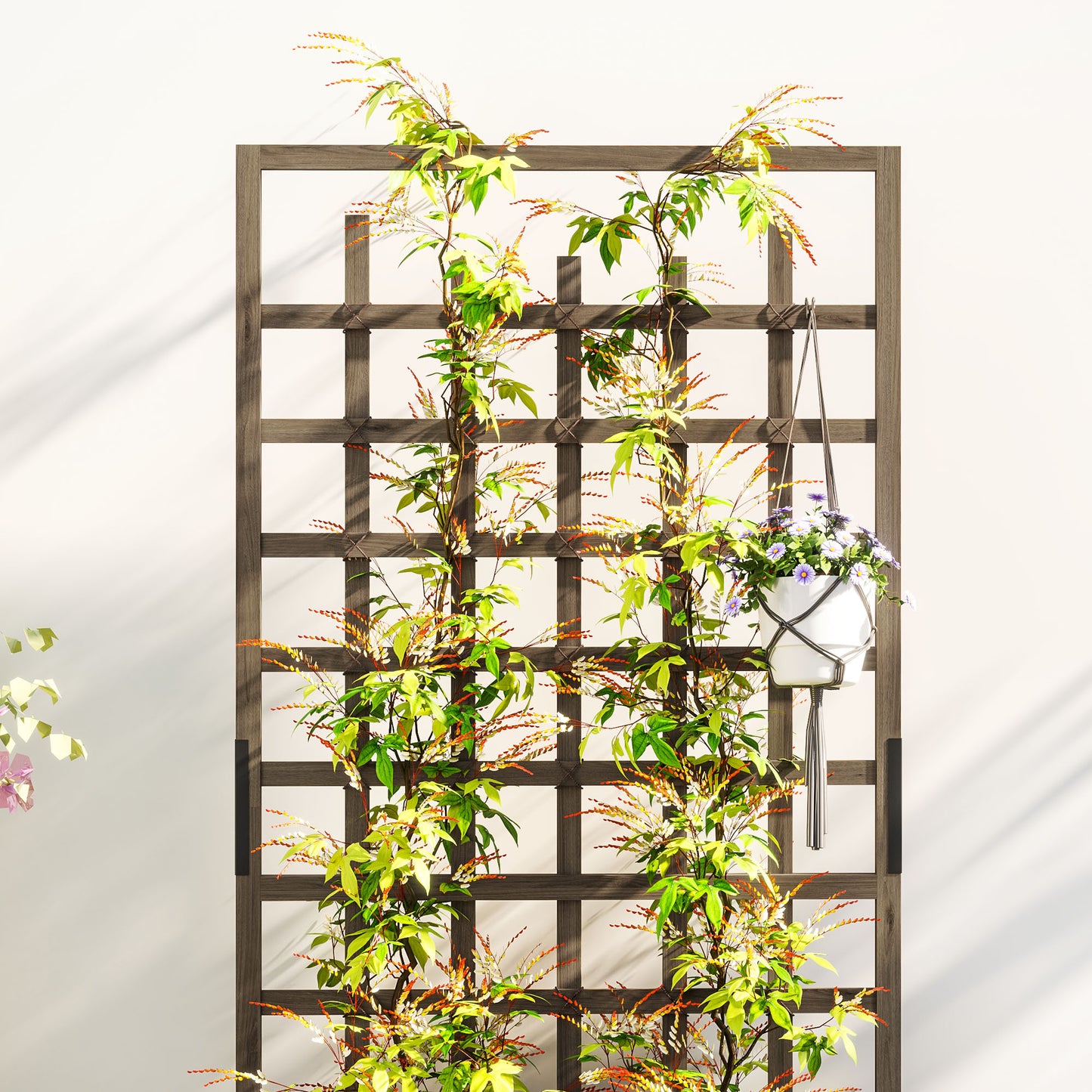Wooden Trellis Planter, Raised Garden Bed with Wheels, Brown