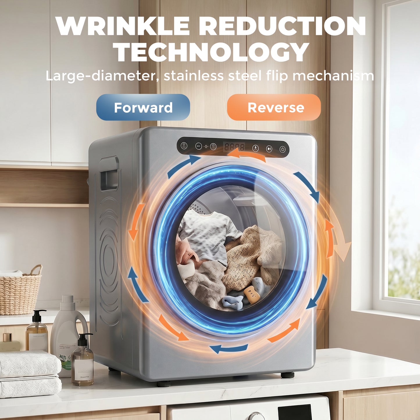 5kg Vented Tumble Dryer, 1000W Compact Freestanding Tumble Dryer with Stainless Steel Anti-Crease Reverse Tumble, Extra Dry & ECO Modes, Multiple Timer & Heat Settings, Silver Tone