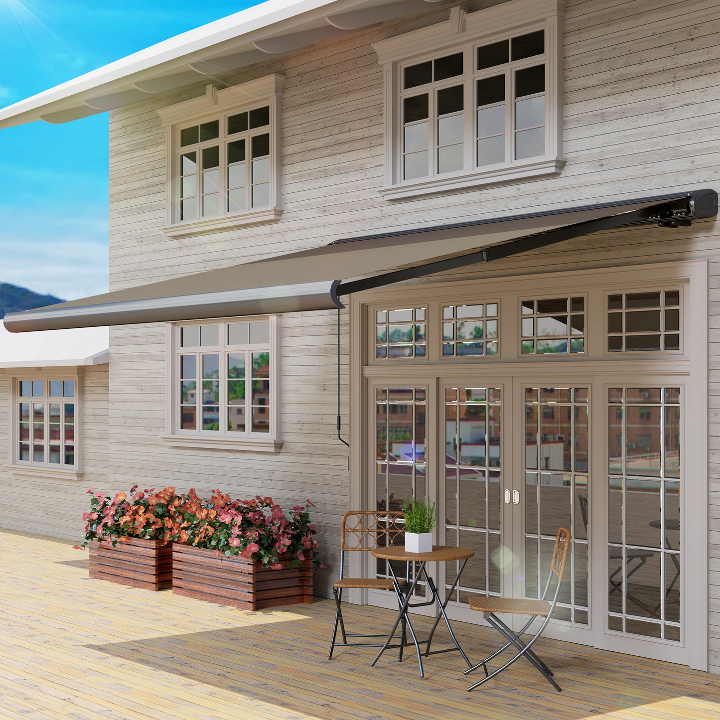 DIY Retractable Canopy with Remote Controller for Patio, Light Grey