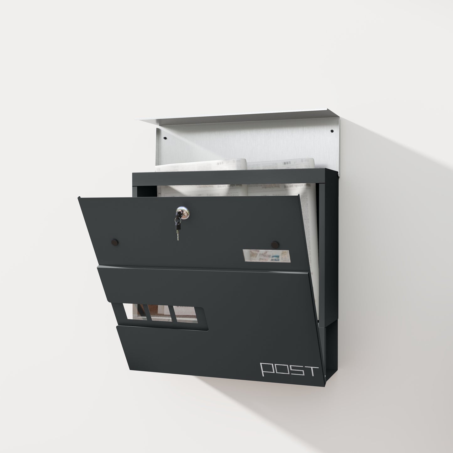 Wall Mounted Post Box, Weatherproof Letterbox with Lock, Grey