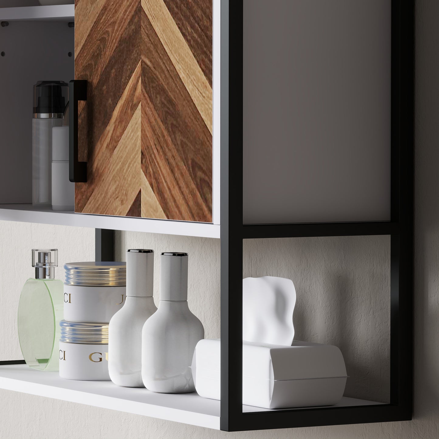 Bathroom Cabinet Wall Mounted Over the Toilet with 2 Doors, Walnut
