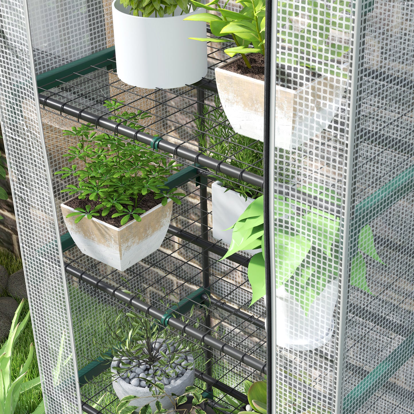 5 Tier Mini Greenhouse Grow House w/ Roll Up Door, White/Grey