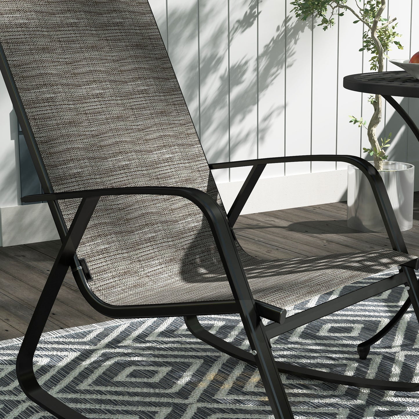 Garden Rocking Chair with Armrests, High Back, Light Brown
