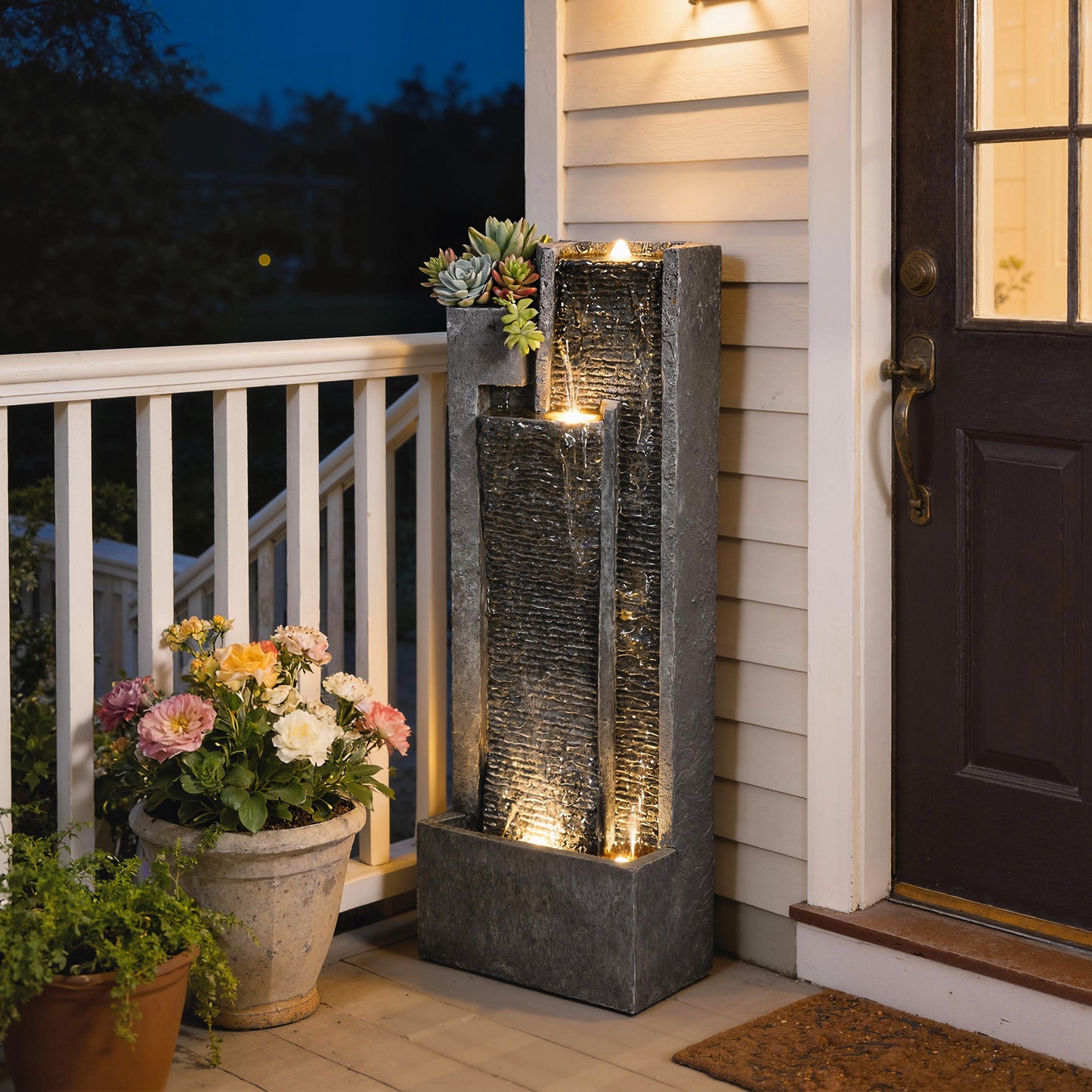Water Feature with Planter, Resin Waterfall Feature, Dark Grey