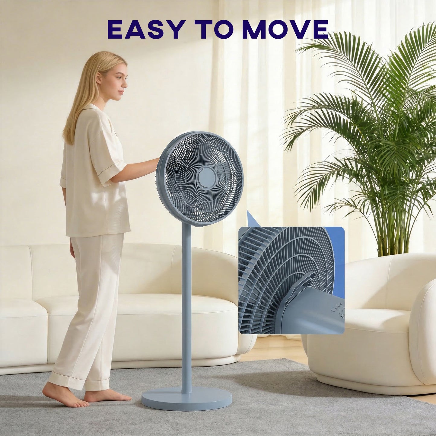 40 cm Standing Pedestal Fan, Quiet Electric Cooling Floor Fan, Grey