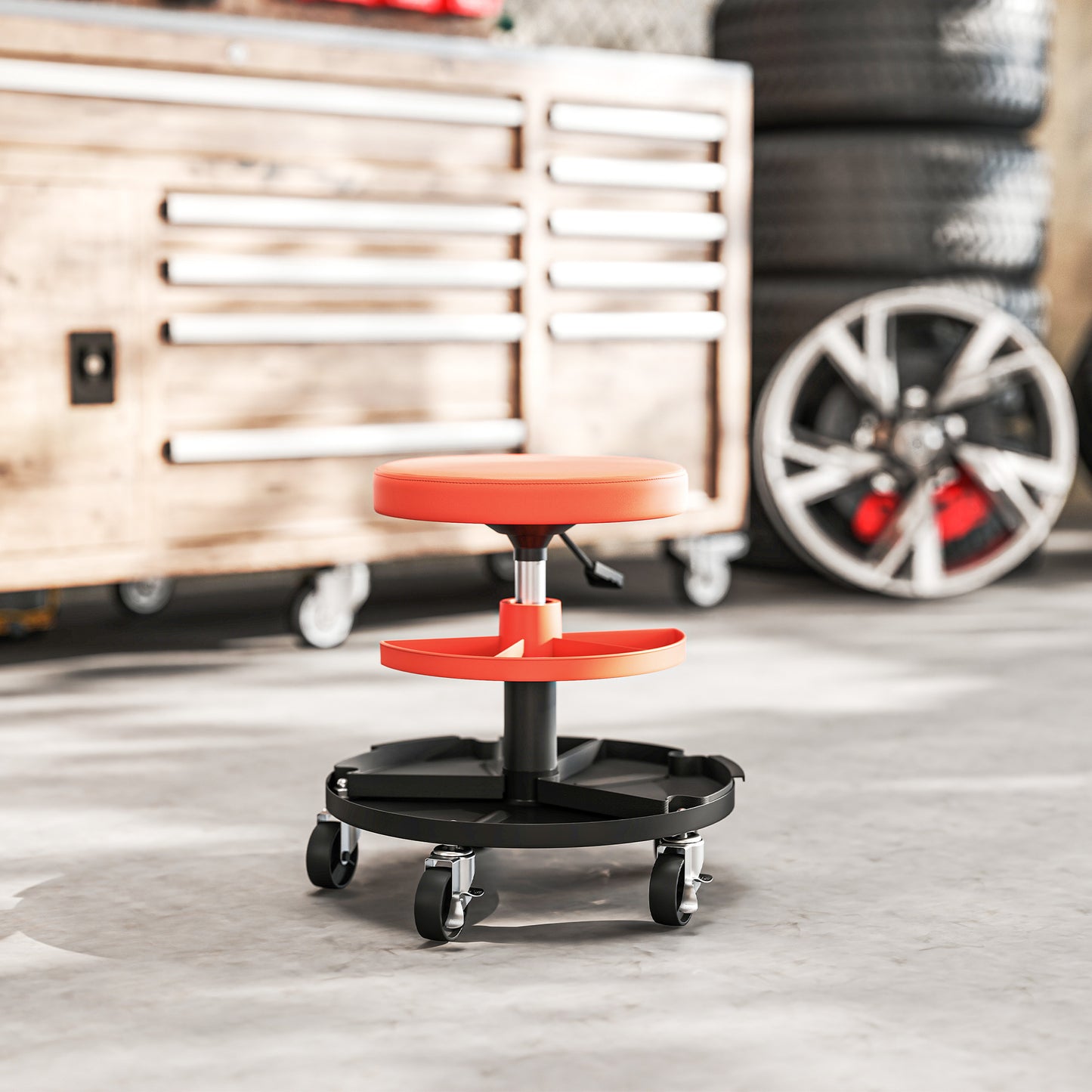 Rolling Mechanic Stool, 135kg Capacity Workshop Stool, Yellow