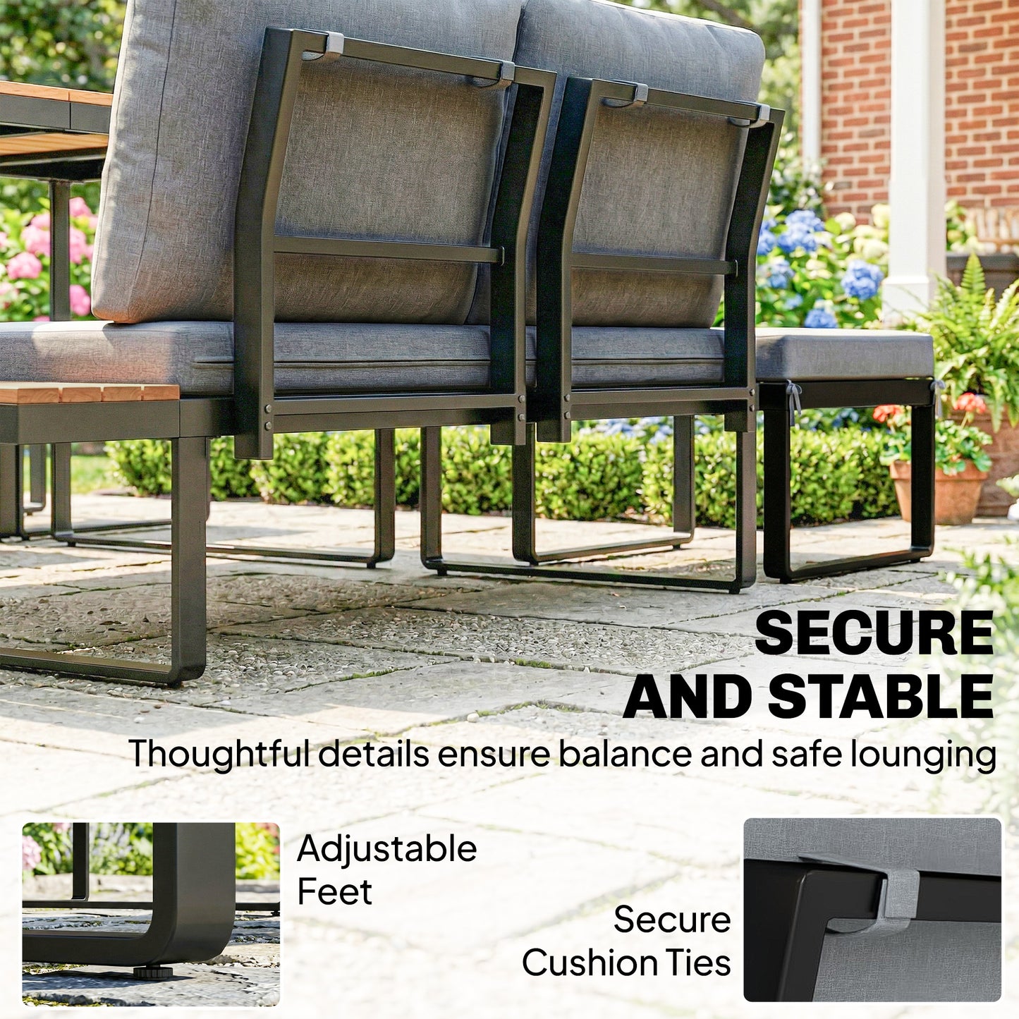 Patio Furniture Set Modular 6 Pieces Grey Patio Furniture Set Modular Garden Sofa Set 6 Pieces with Dining Table for Outdoor Patio Grey