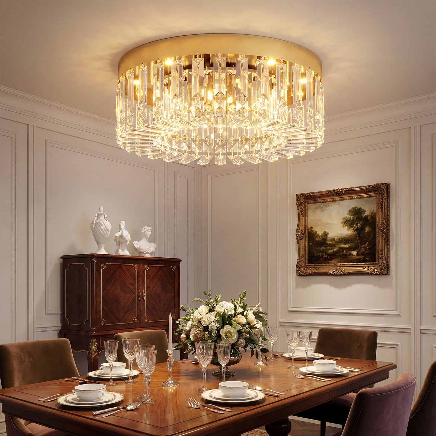 Crystal Ceiling Light with 225 Crystal Pendants, Gold Tone