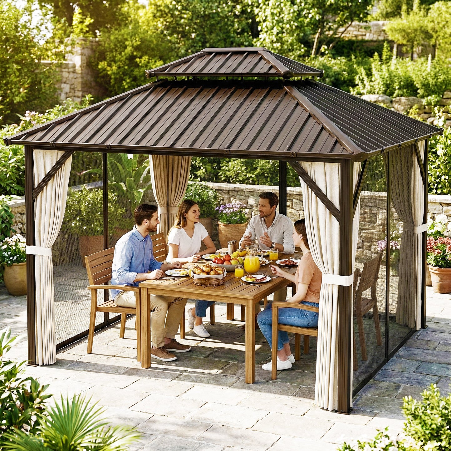 3 x 3.6 m Hardtop Gazebo Canopy with Aluminium Frame, Garden Gazebo
