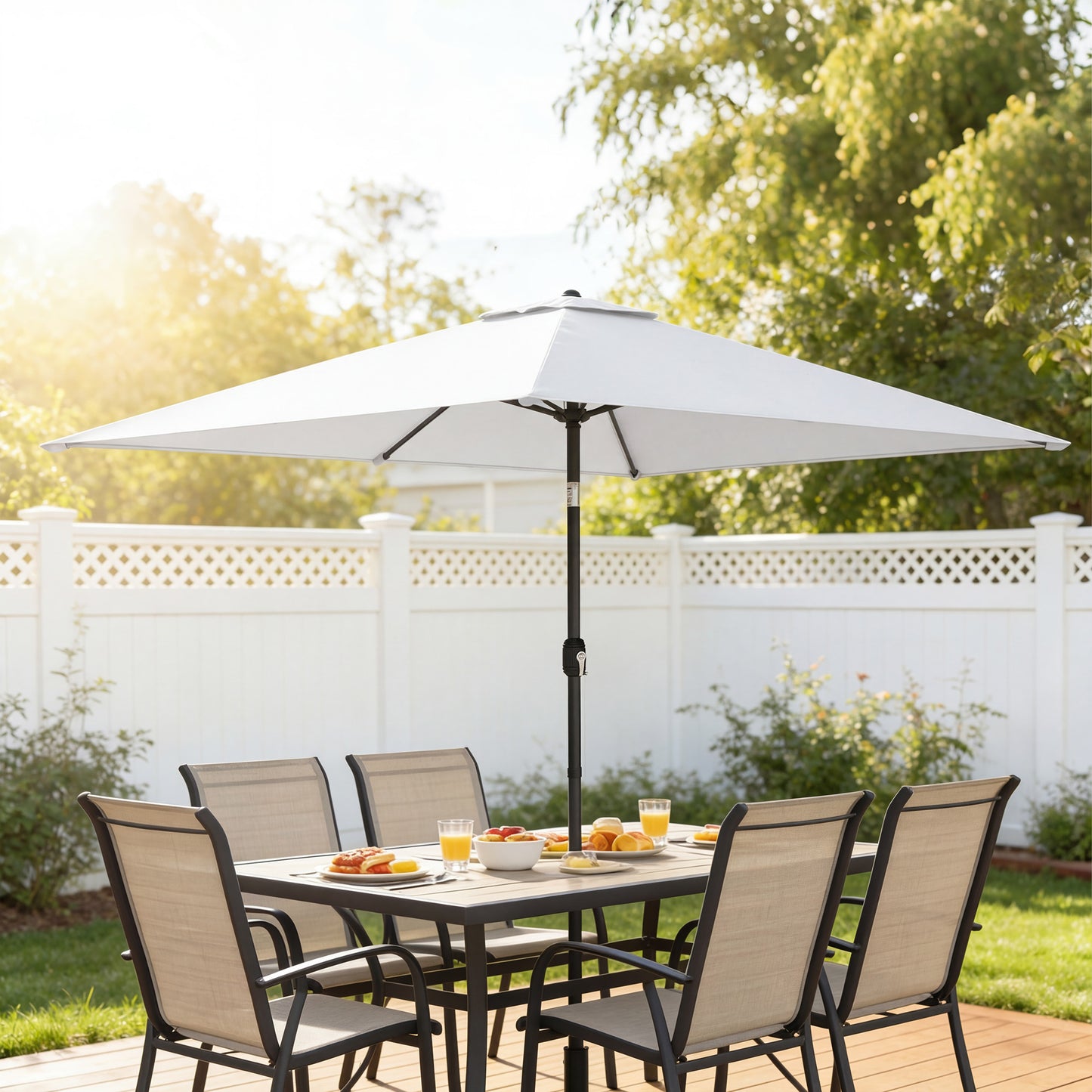 Garden Parasol, Outdoor Umbrella with Tilt Function, Cream White