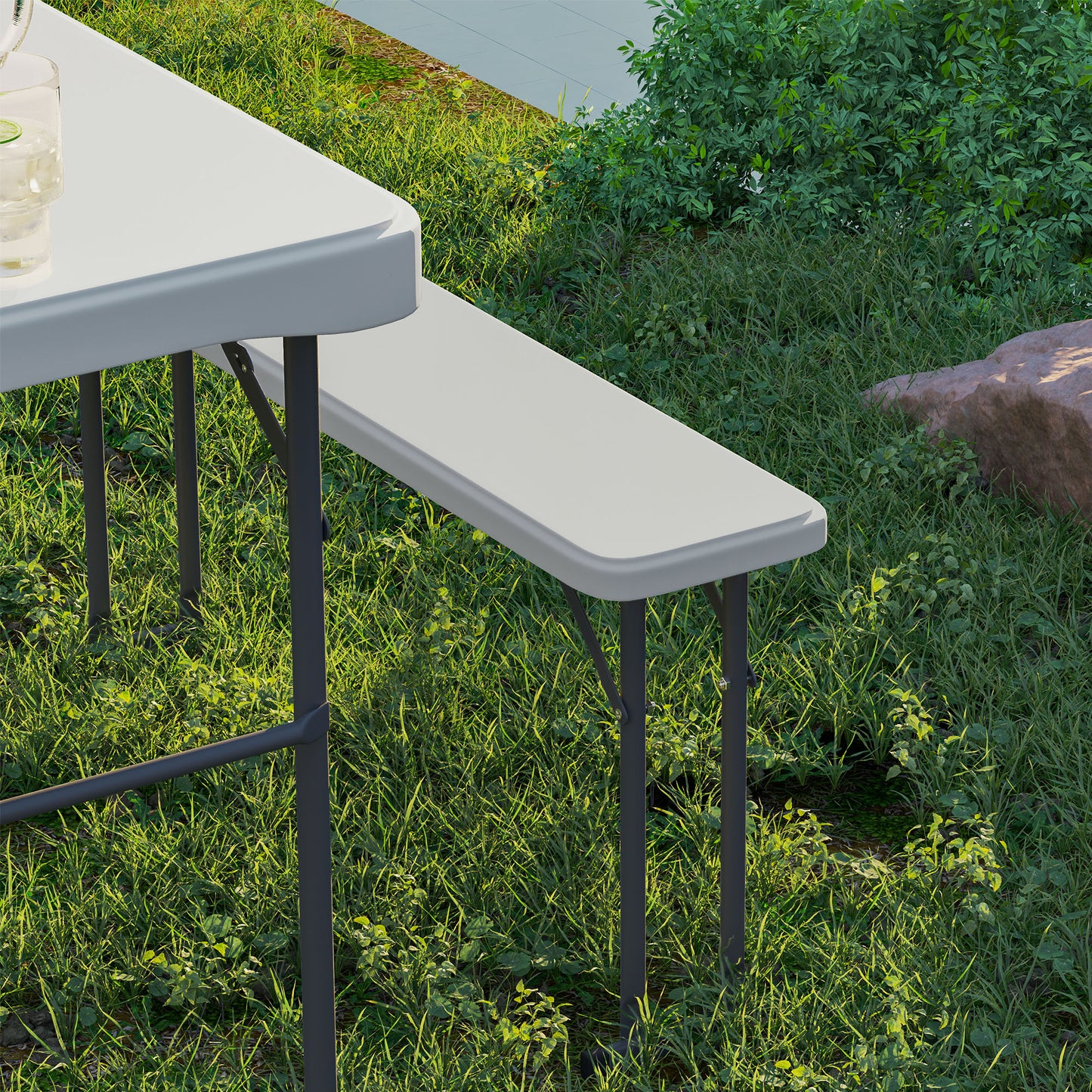 3 Piece Folding Picnic Table and Bench Set w/ Handle, Light Grey