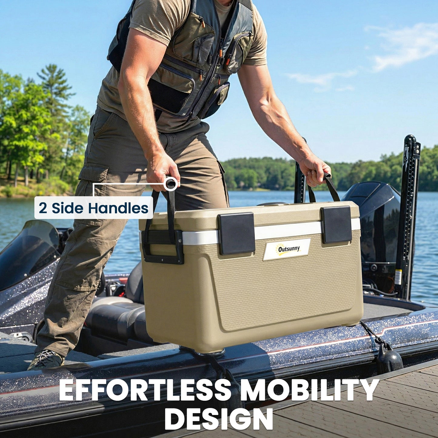 42.6L Insulated Cool Box, Portable Ice Cooler with Handle, Khaki