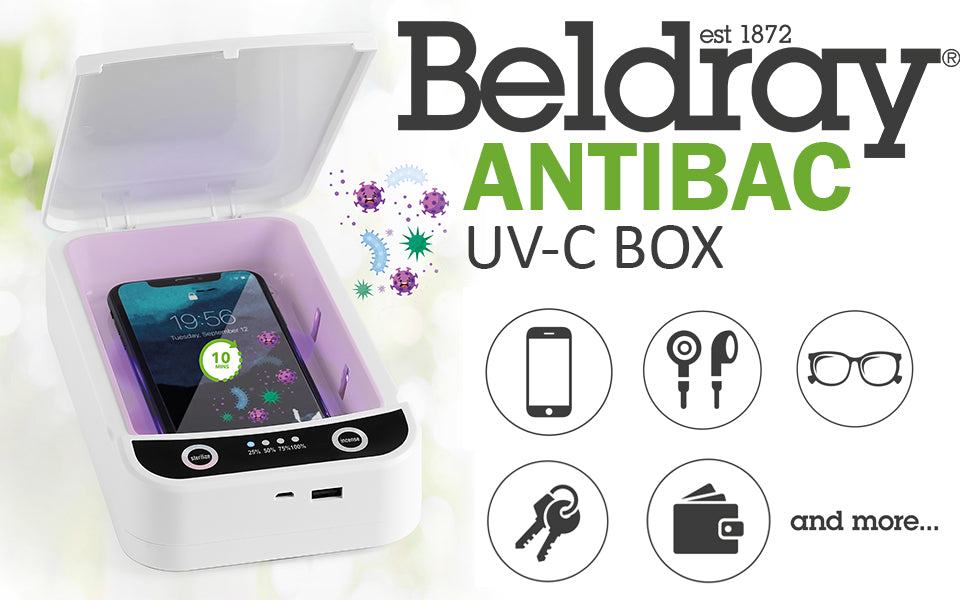 Beldray AntiBac UV-C Portable Sterilising Box for Phones, Keys, Glasses and More | USB Powered, White, 18 x 10 x 2,2 cm