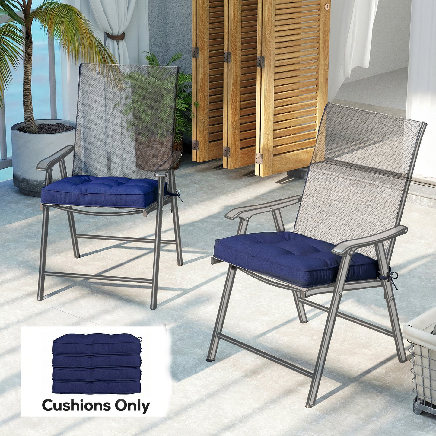 42 x 42cm Replacement Garden Seat Cushion Pad with Ties, Dark Blue