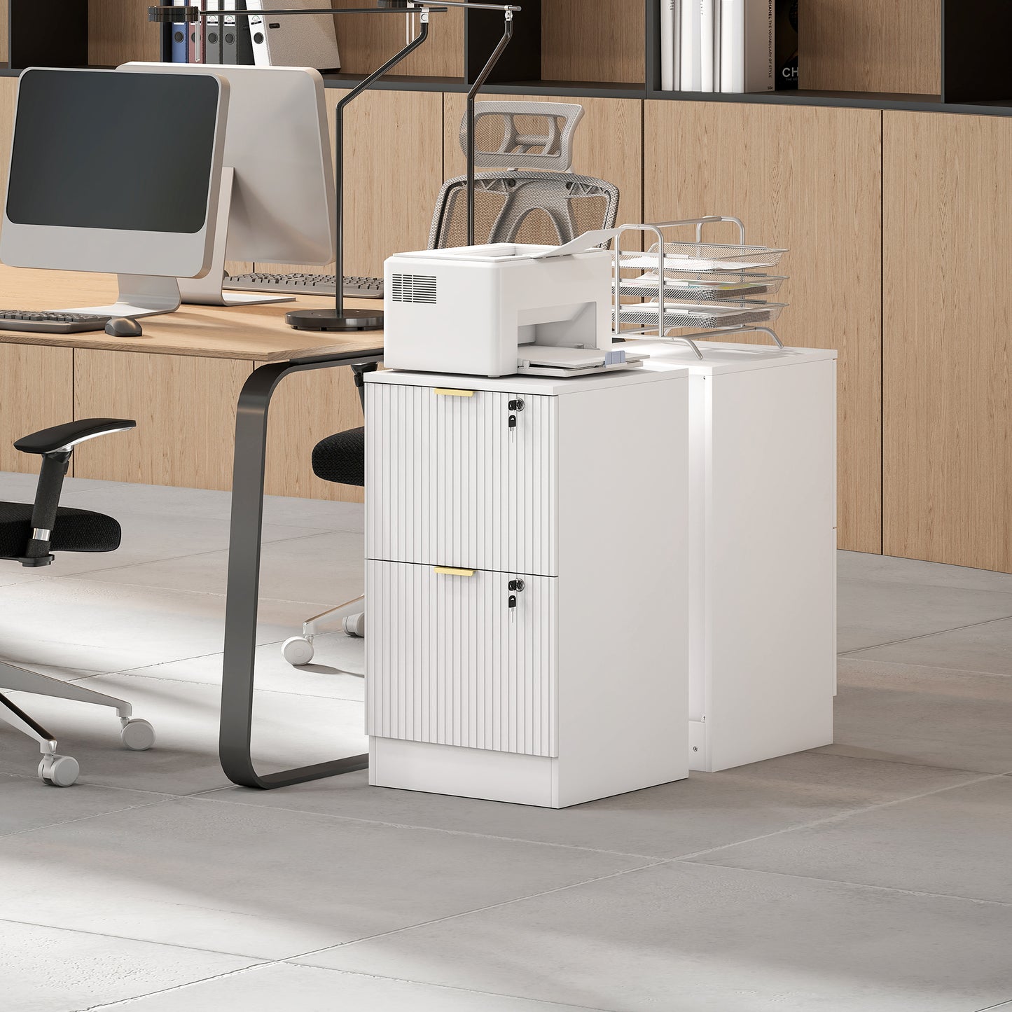 Filing Cabinet, File Cabinet with 2 Lockable Drawers and Hanging Rails