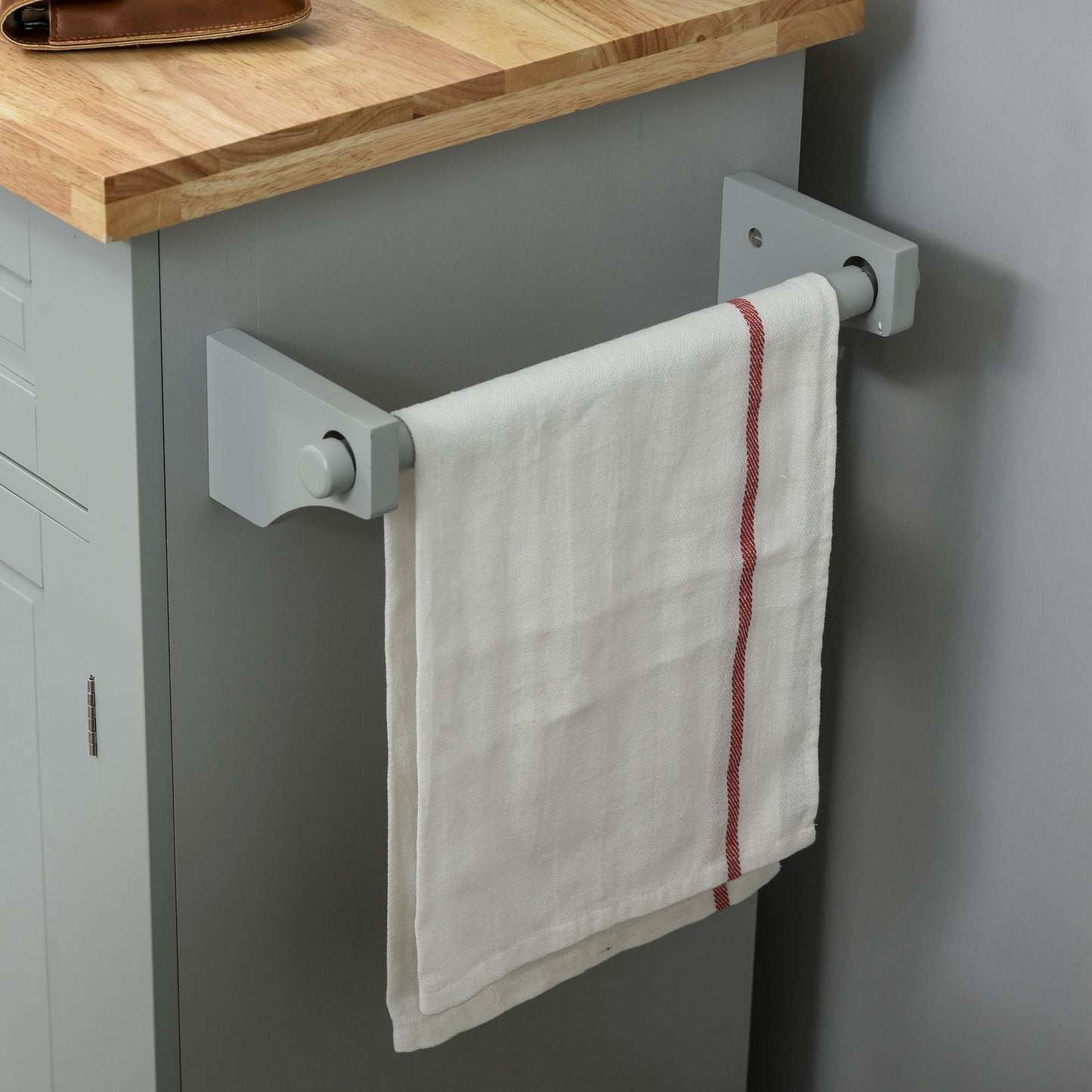 Rolling Kitchen Island Cart with Rubber Wood Top, Spices Grey