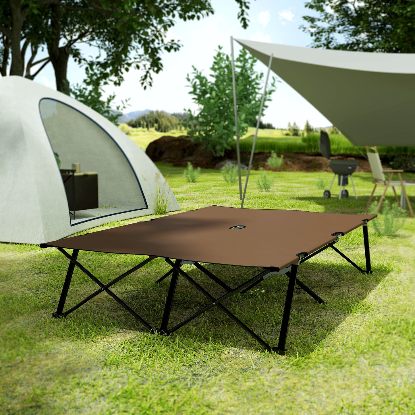 Double Camping Folding Cot Portable Sleeping Bed, Charcoal Khaki