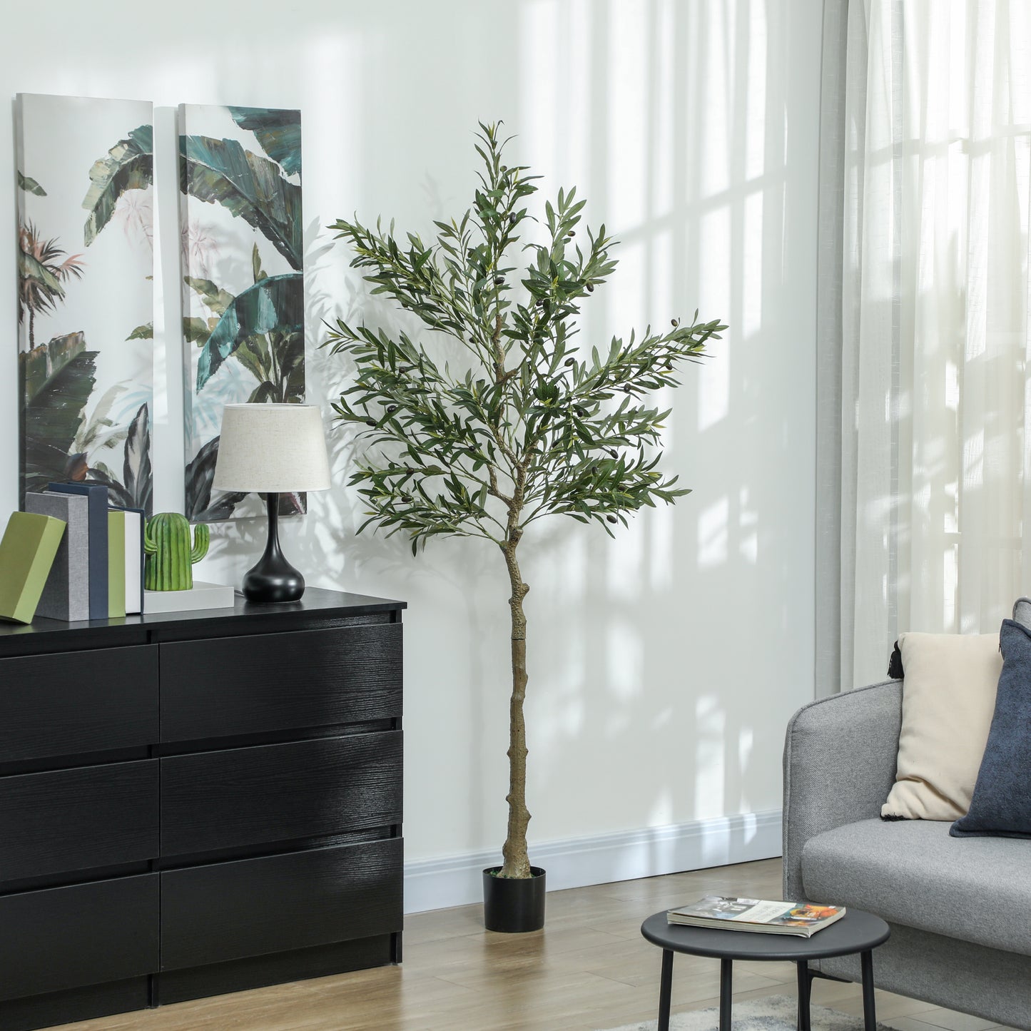 Indoor Artificial Plant, Faux Potted Silk Olive Tree, 180cm
