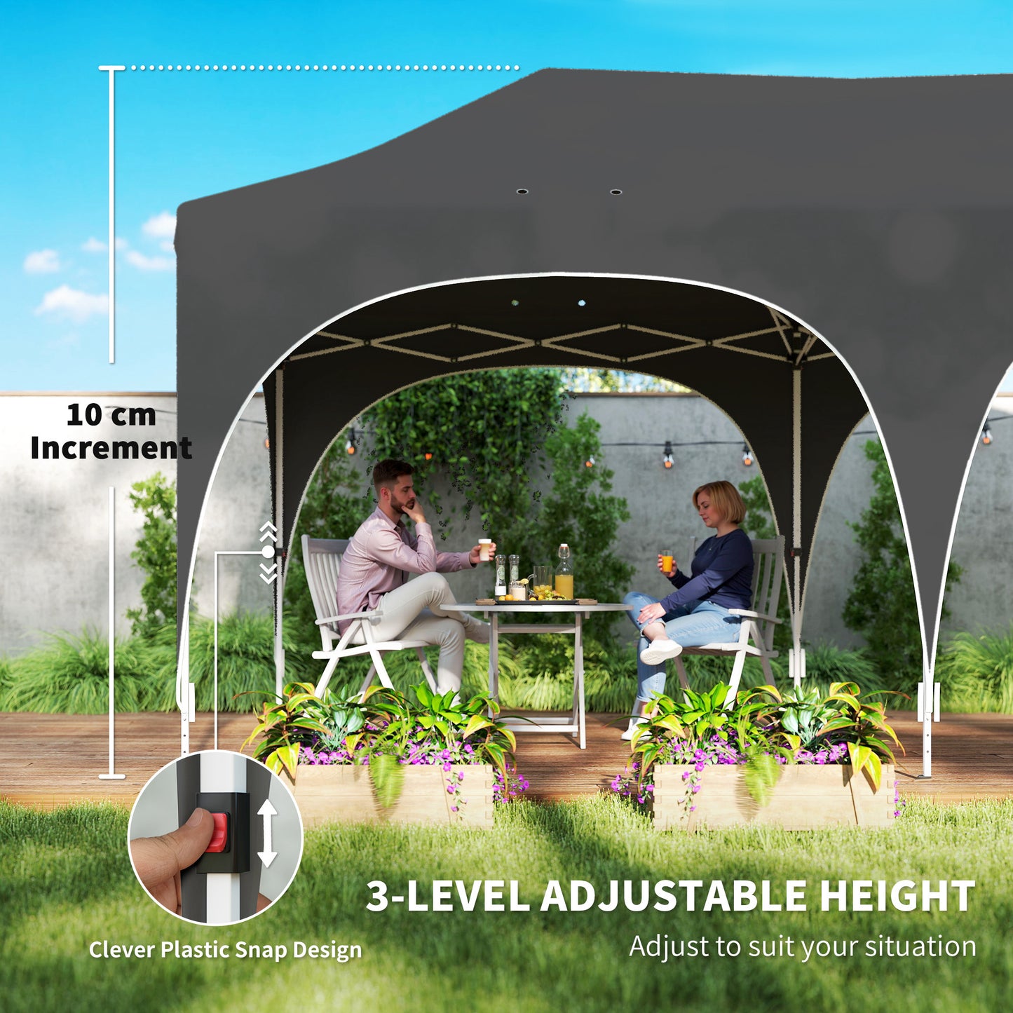 3 x 6m Pop Up Gazebo with Sides, Peak Top Garden Party Tent Marquee