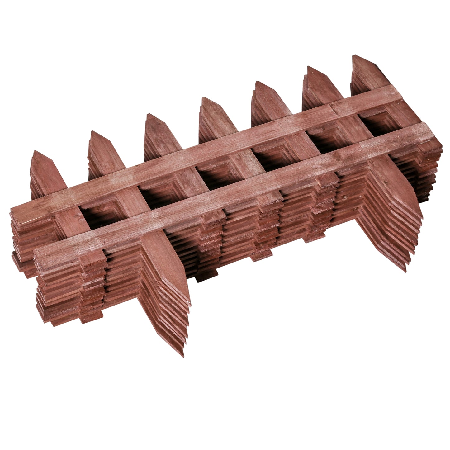Pack of 12 Wooden Plant Border Fence Garden Fixed Picket Fence Brown