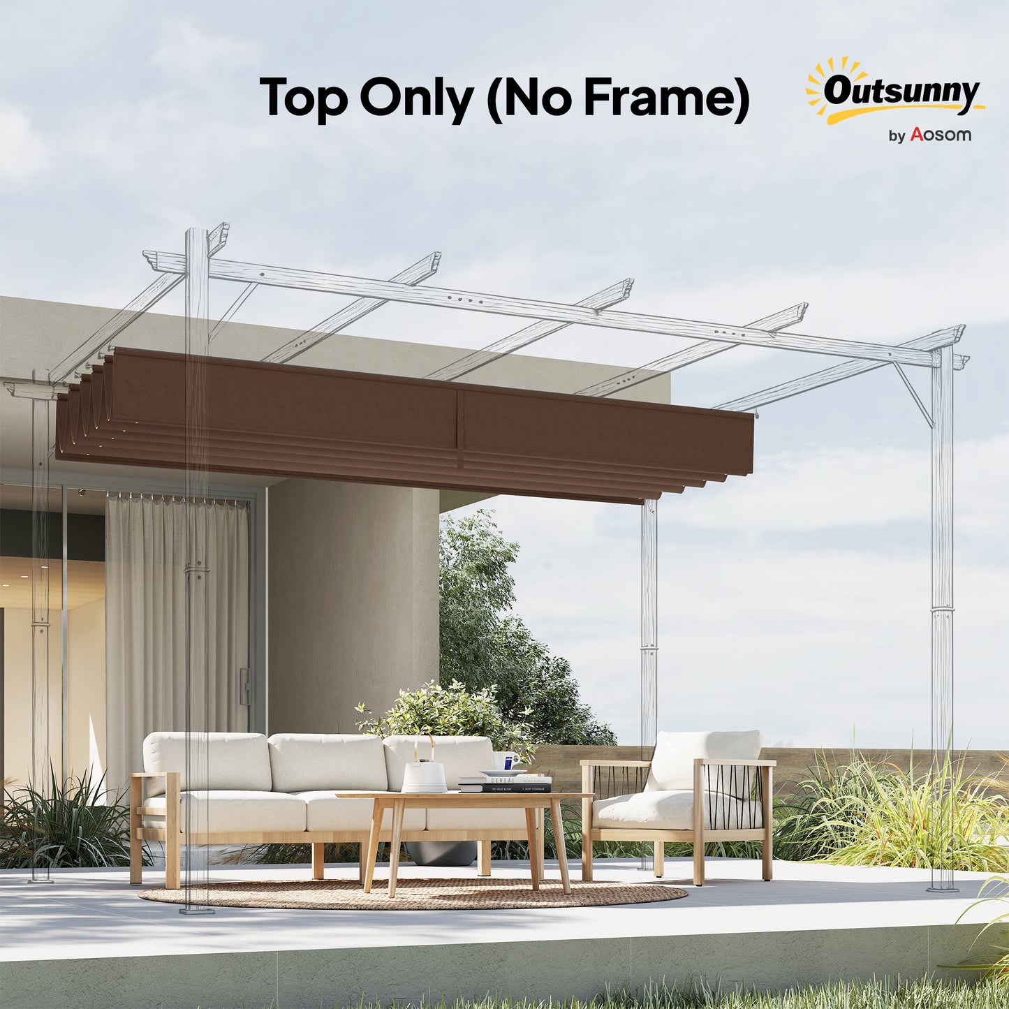 3.5x2.6 m Pergola Cover Replacement for 4x3 m Frame, Brown