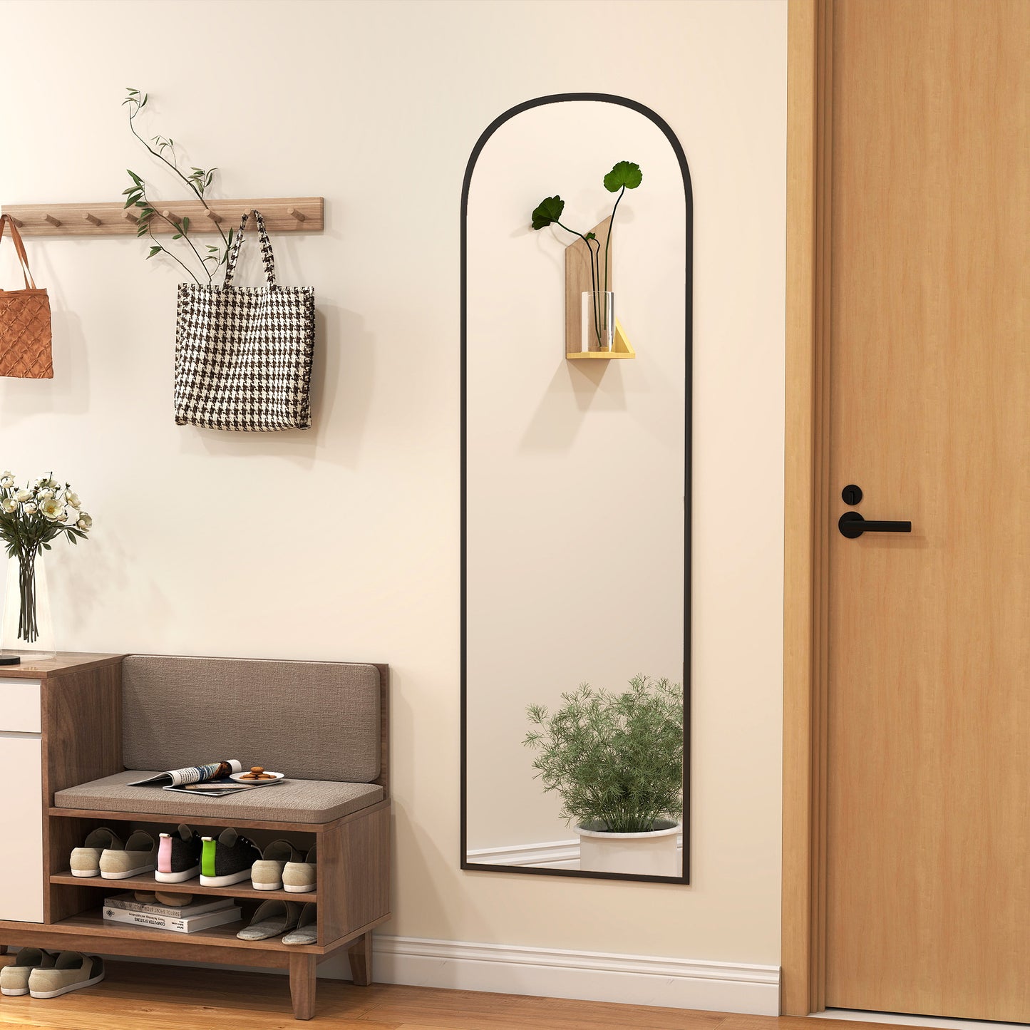 Full Length Mirror with Aluminium Alloy Frame Hanging or Leaning Black