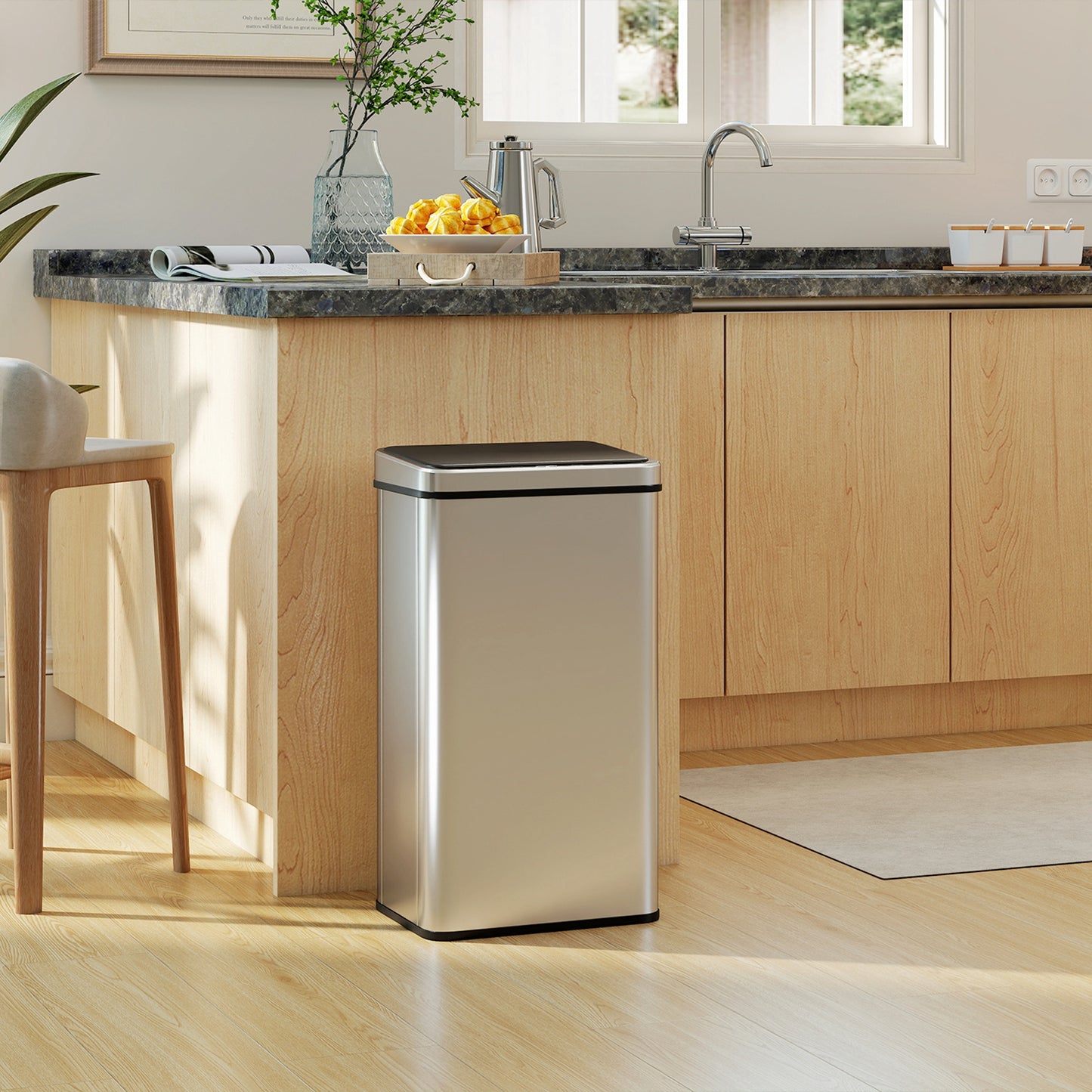 Kitchen Bin with Fast Motion Sensor, 50L Stainless Steel Sensor Bin