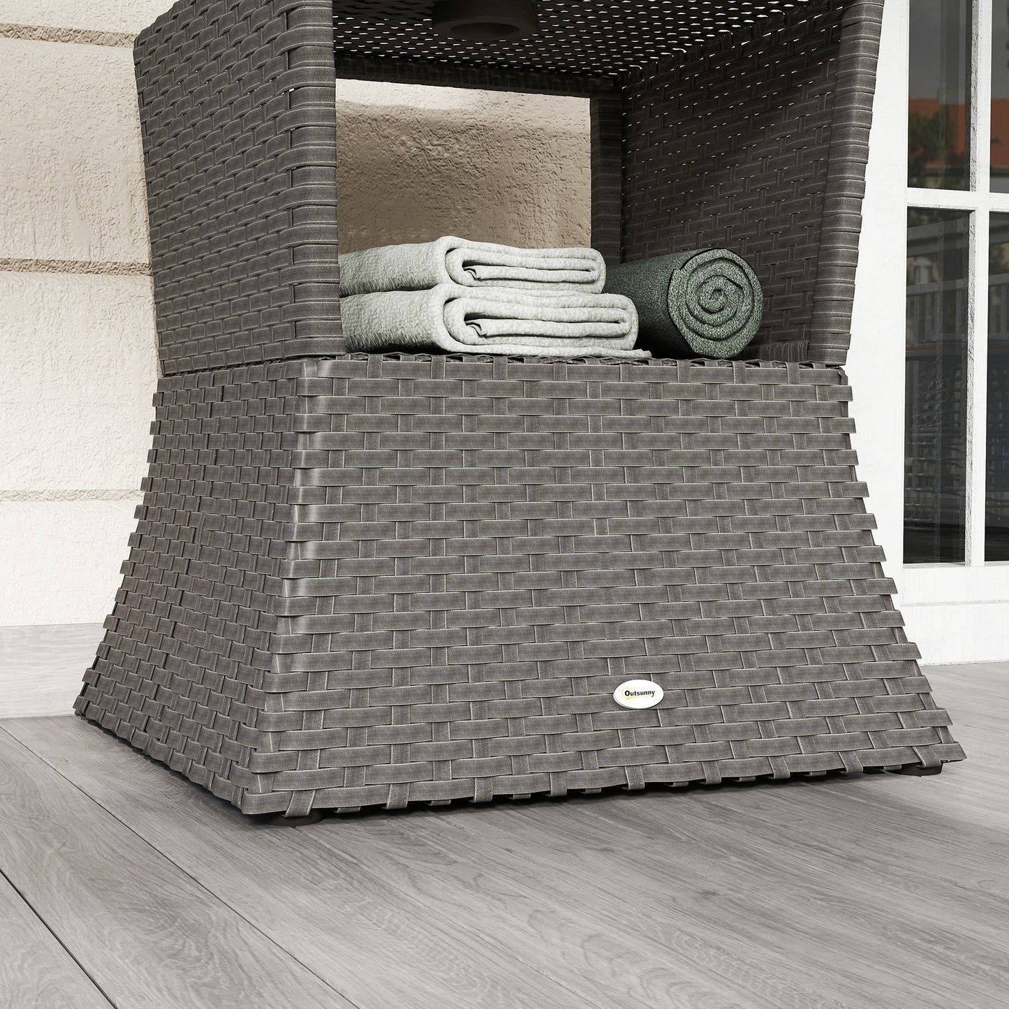 Rattan Wicker Tea Coffee Table w/ Umbrella Hole Dark Grey