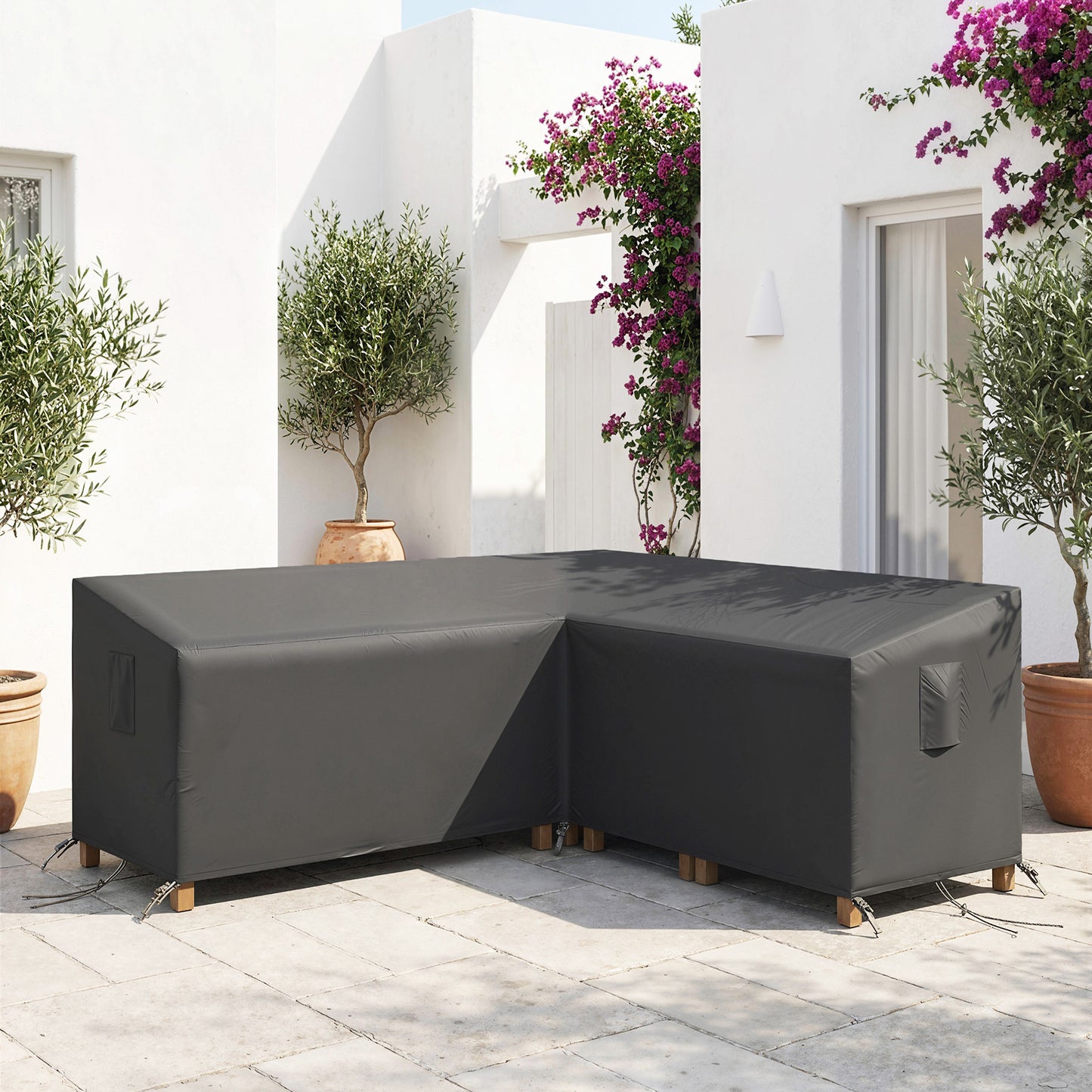 V-Shaped Sectional Sofa Cover Waterproof Anti-UV, Black