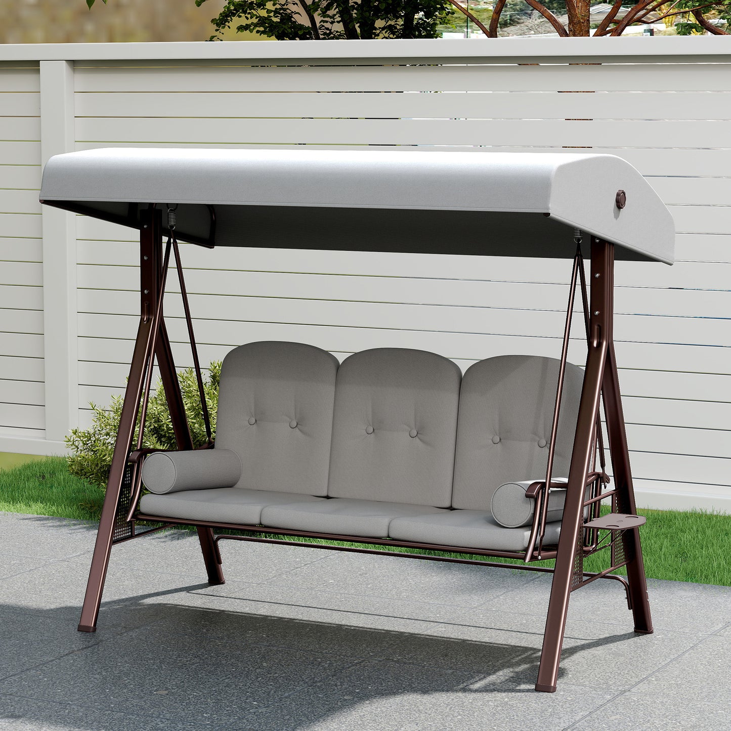 3 Seater Garden Swing Chair, Light Grey