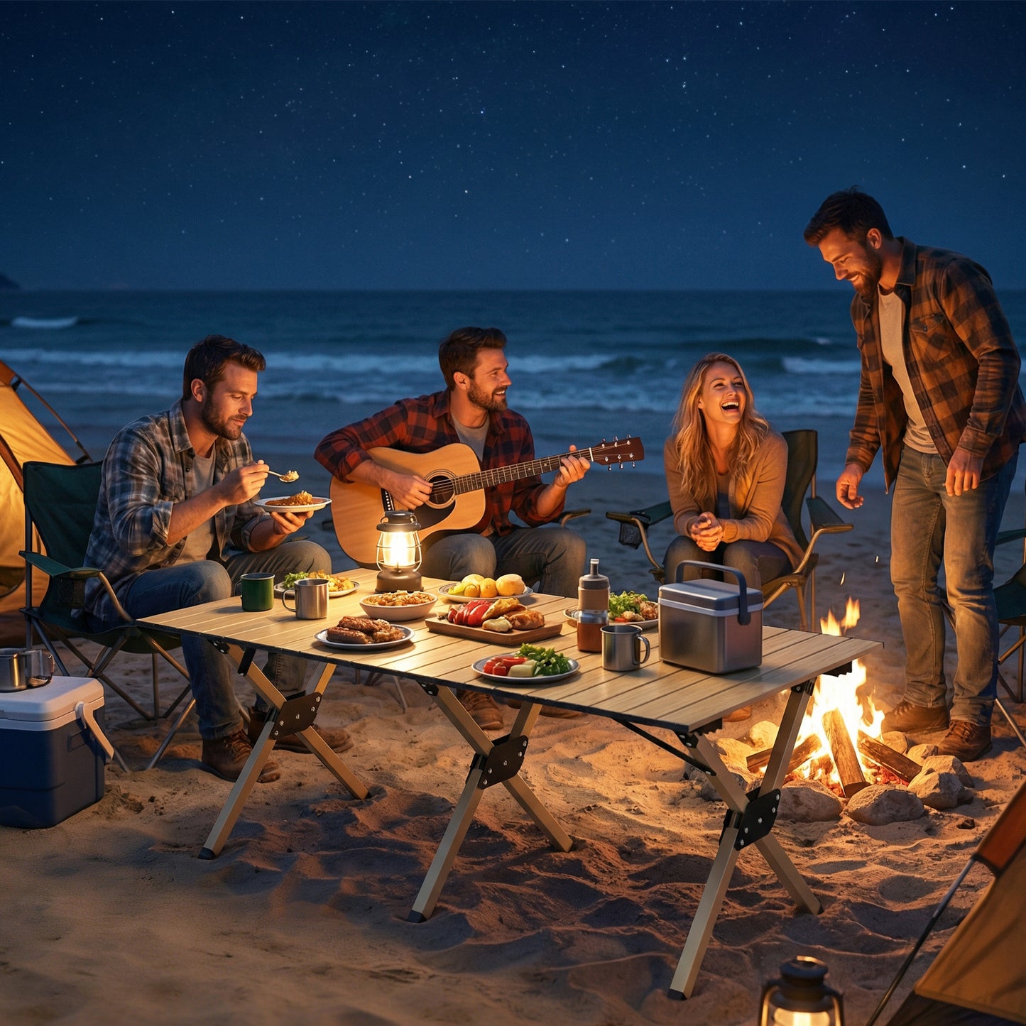 4ft Folding Camping Table, Picnic Table with Roll Up Top, Brown