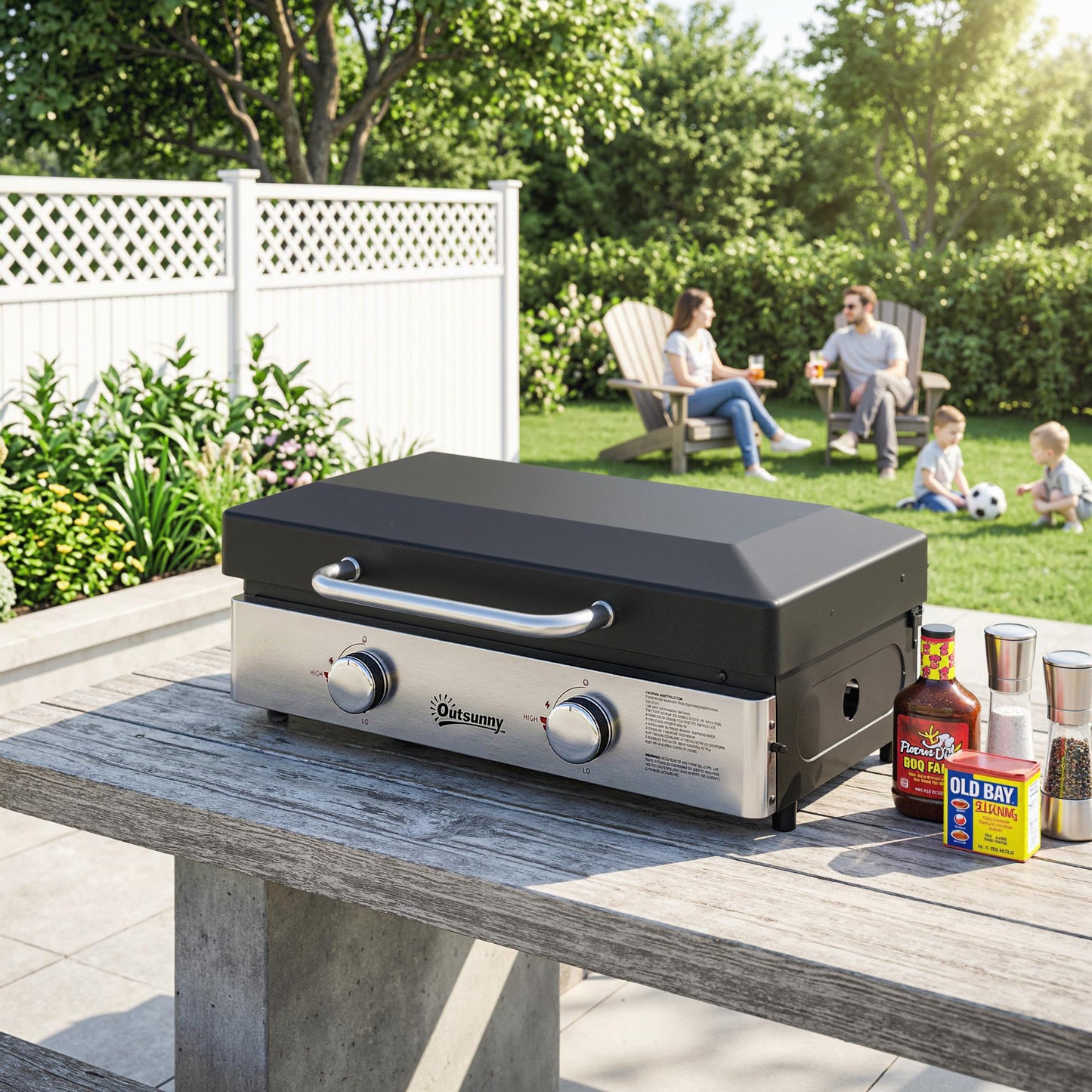 2 Burner Grill Griddle, Tabletop Gas BBQ with Grease Cup, Black