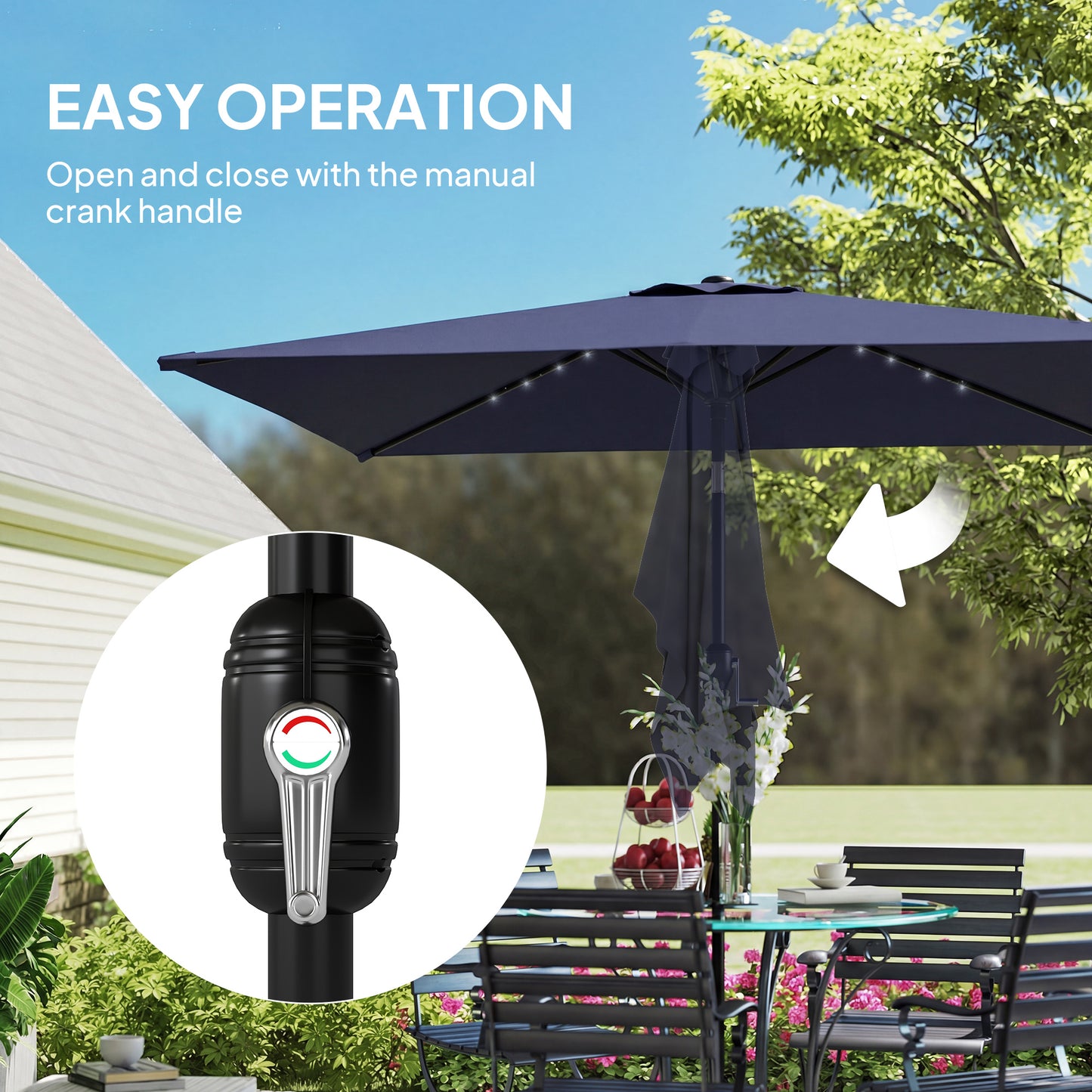 3 x 2 m Garden Parasol Umbrella with Light, Outdoor Patio Umbrella