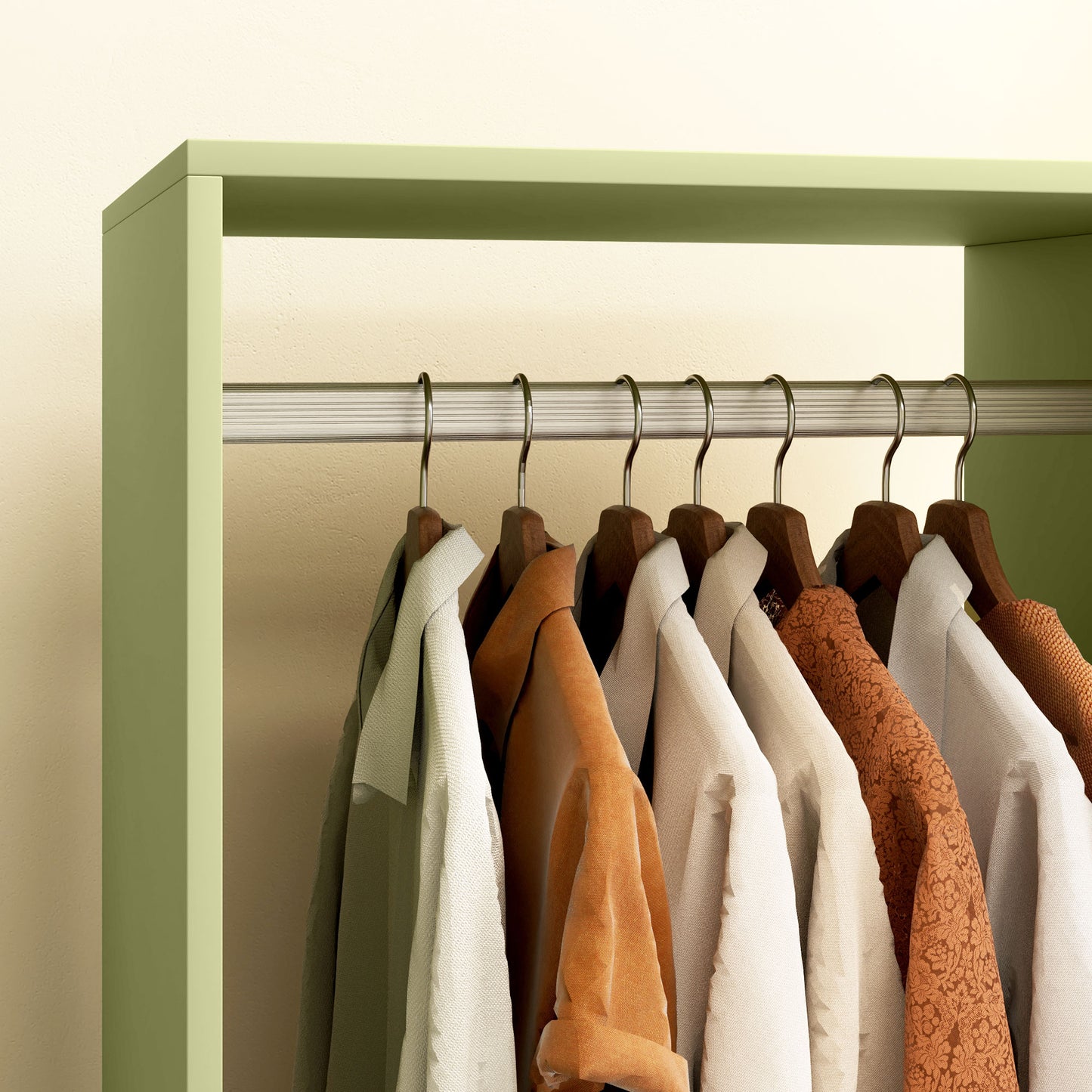 Open Wardrobe Clothes Rail Bedroom Clothes Storage Rod Shelves Green