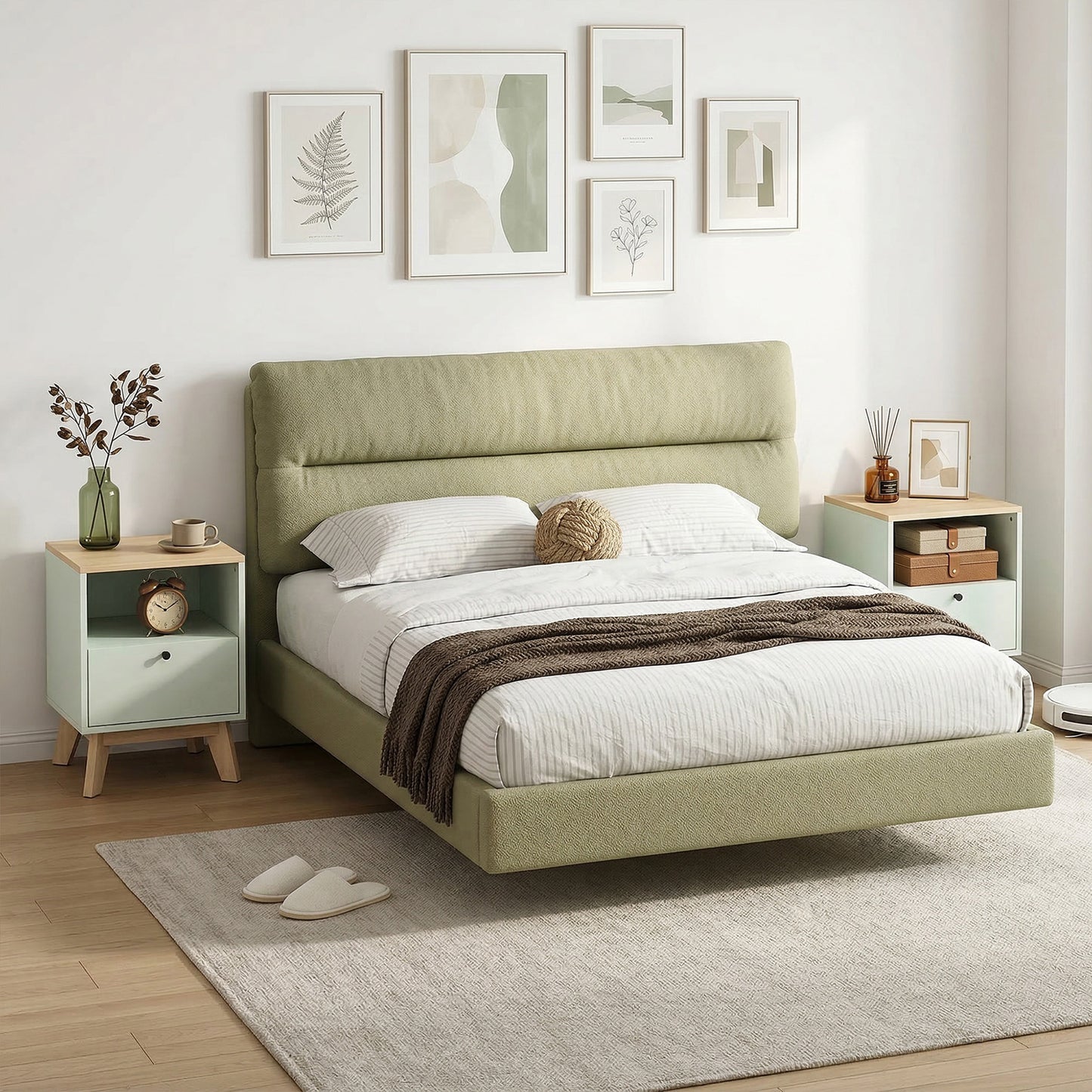 Modern Nightstand Set of 2, Bedside Table with Drawer and Open Shelf